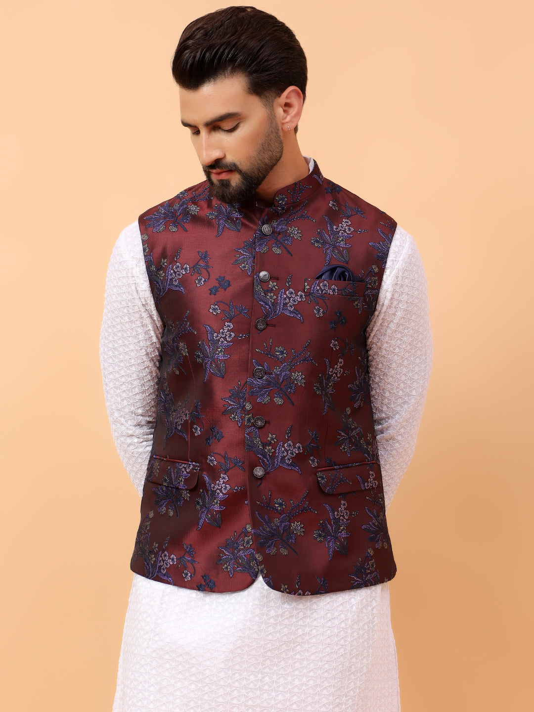 Cherry Jacquard Nehru Jacket