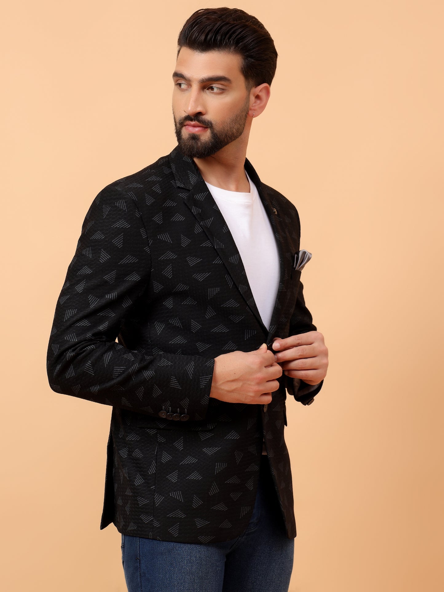 Black Geometric Pattern Blazer