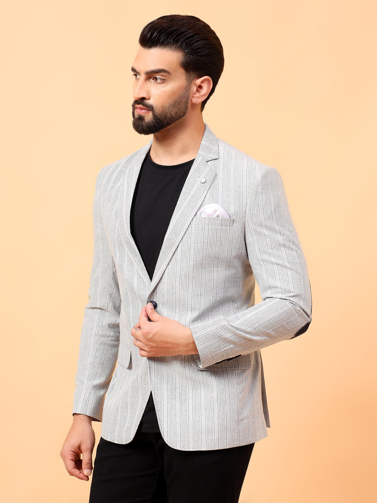 Blue & White Checkered Cotton Linen Blazer