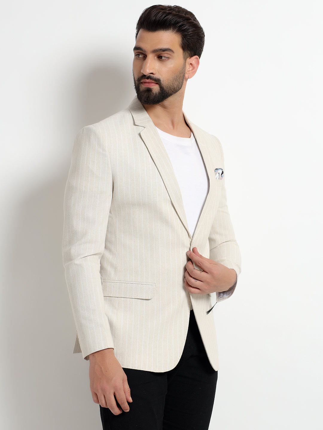 Off White Striped Blazer