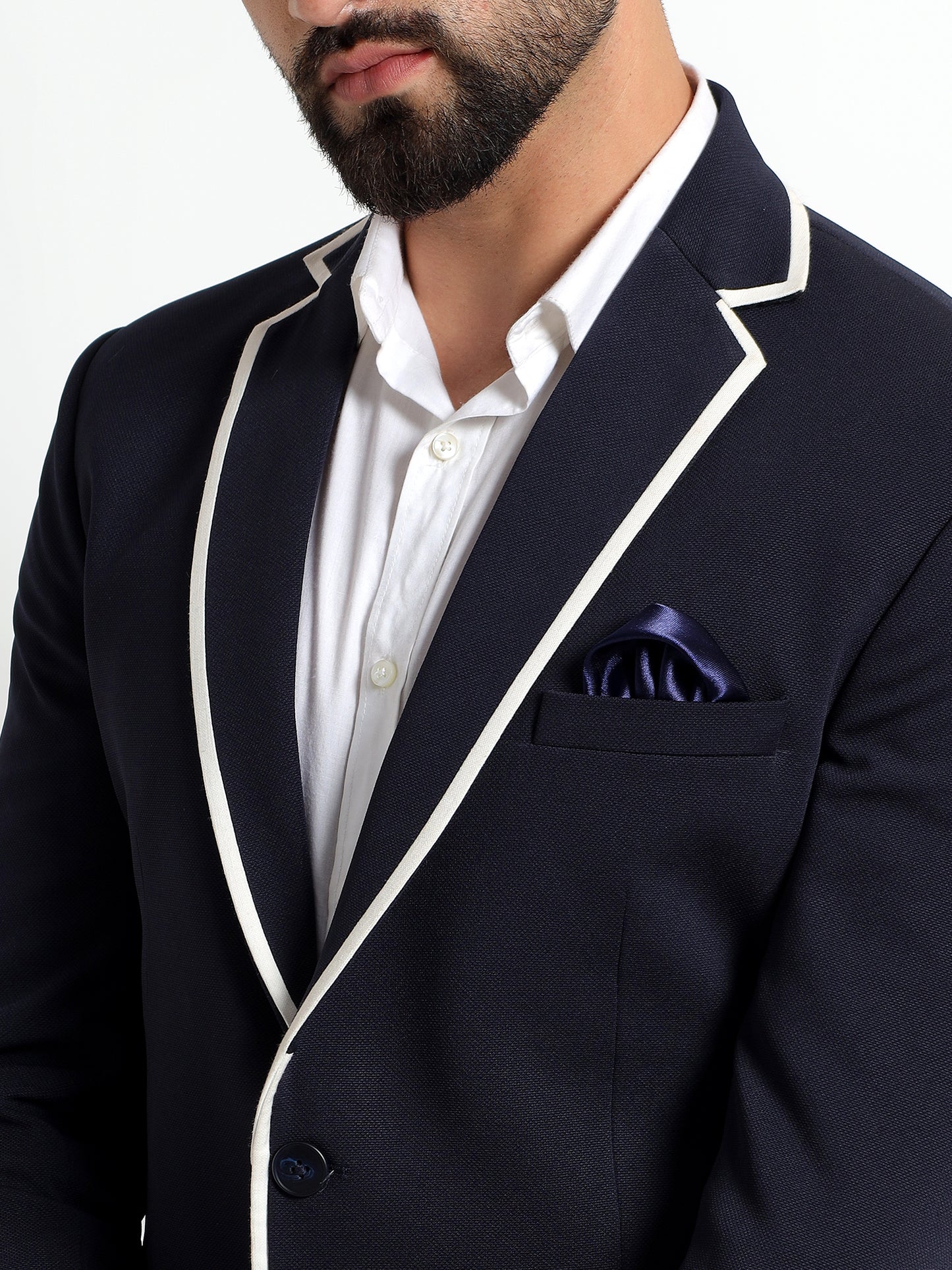 Navy Blue Blazer with White Piping