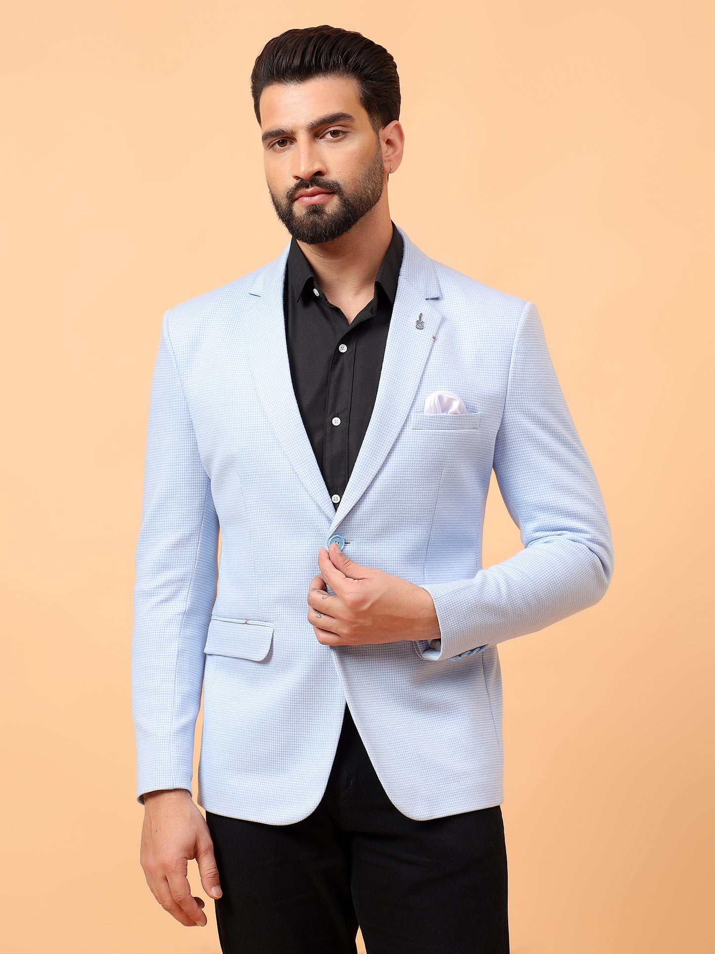 Light Blue Checkered Blazer