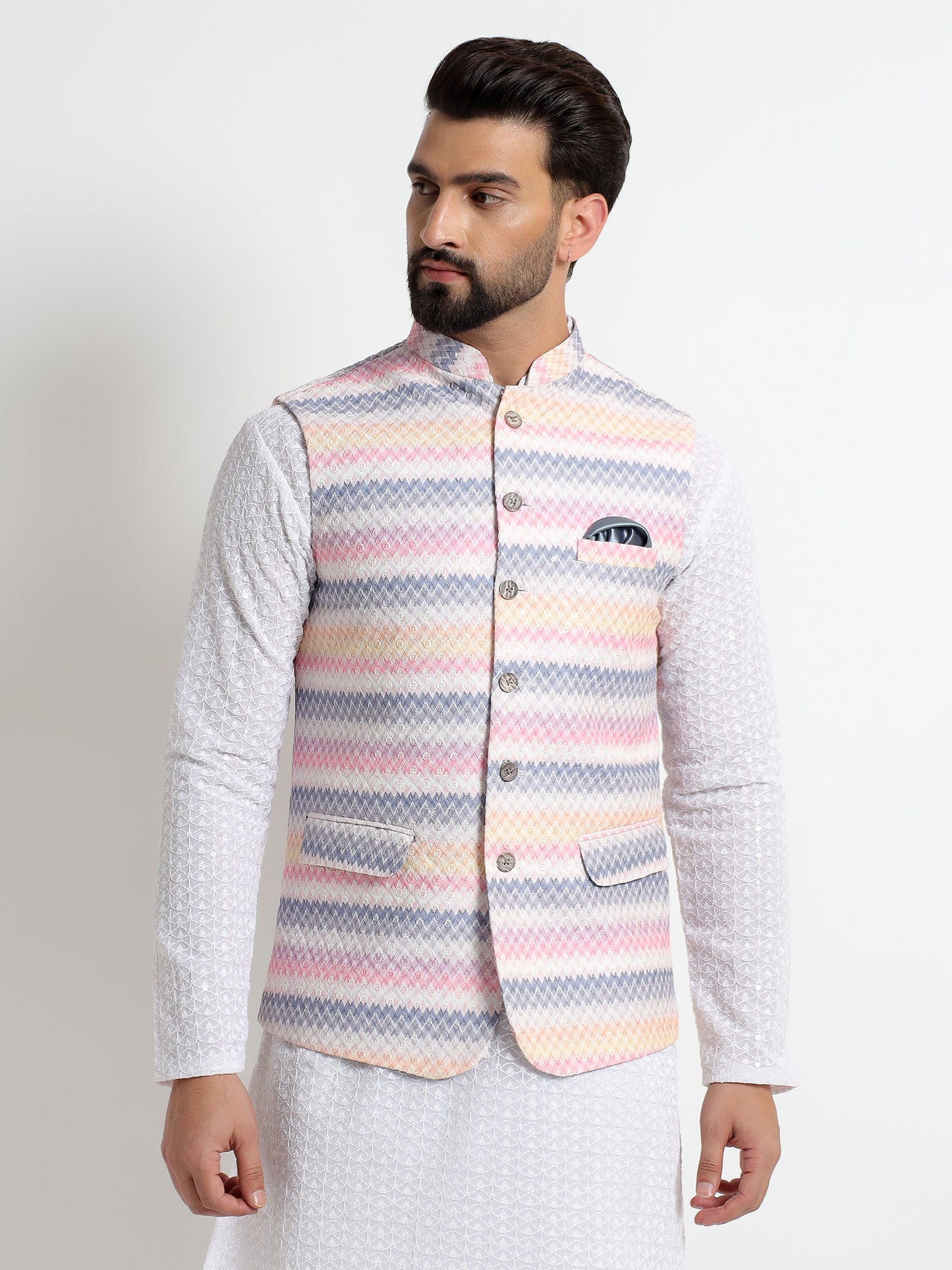 Multicolor Pastel Nehru Jacket