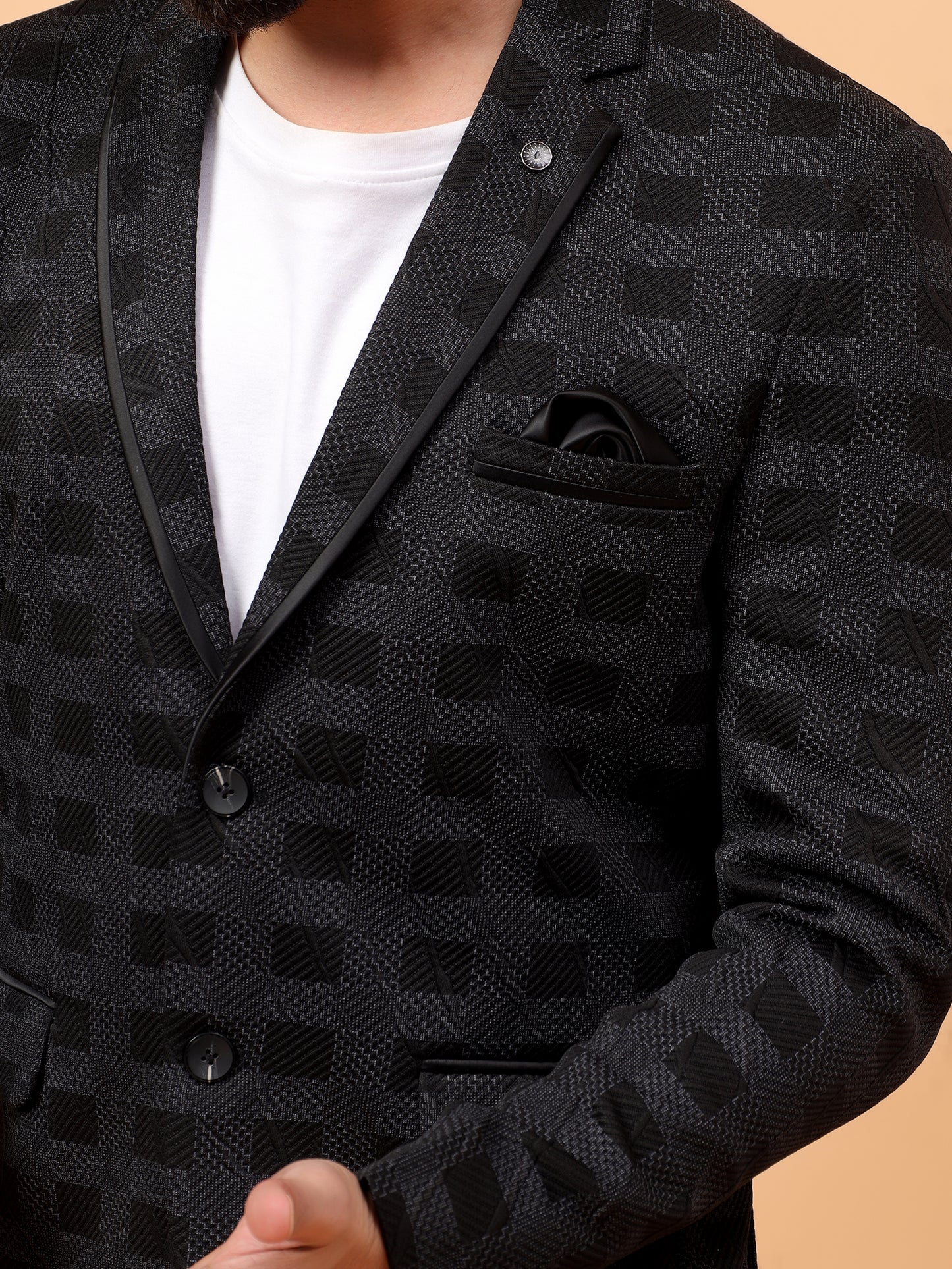 Black Textured Checkered Blazer