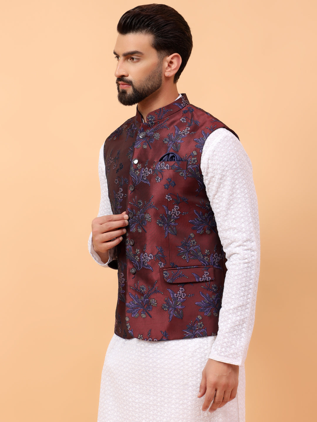 Cherry Jacquard Nehru Jacket