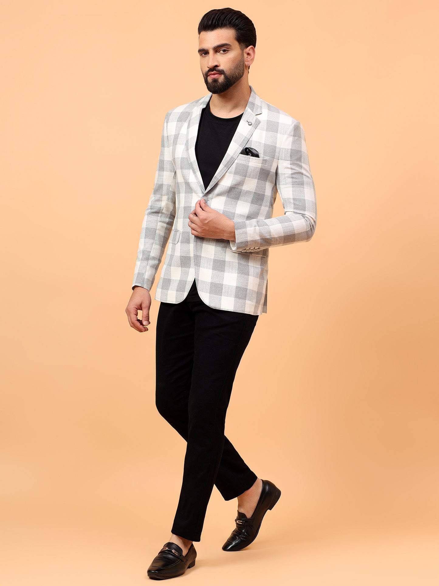 Grey & White Checkered Blazer