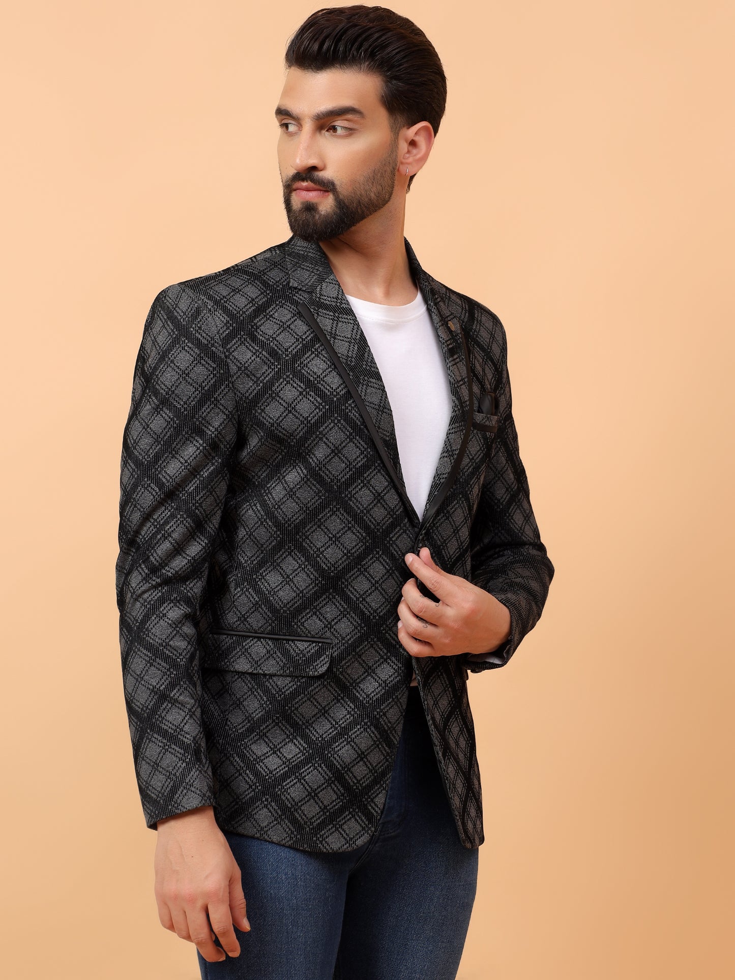 Stylish Grey & Black Checkered Blazer