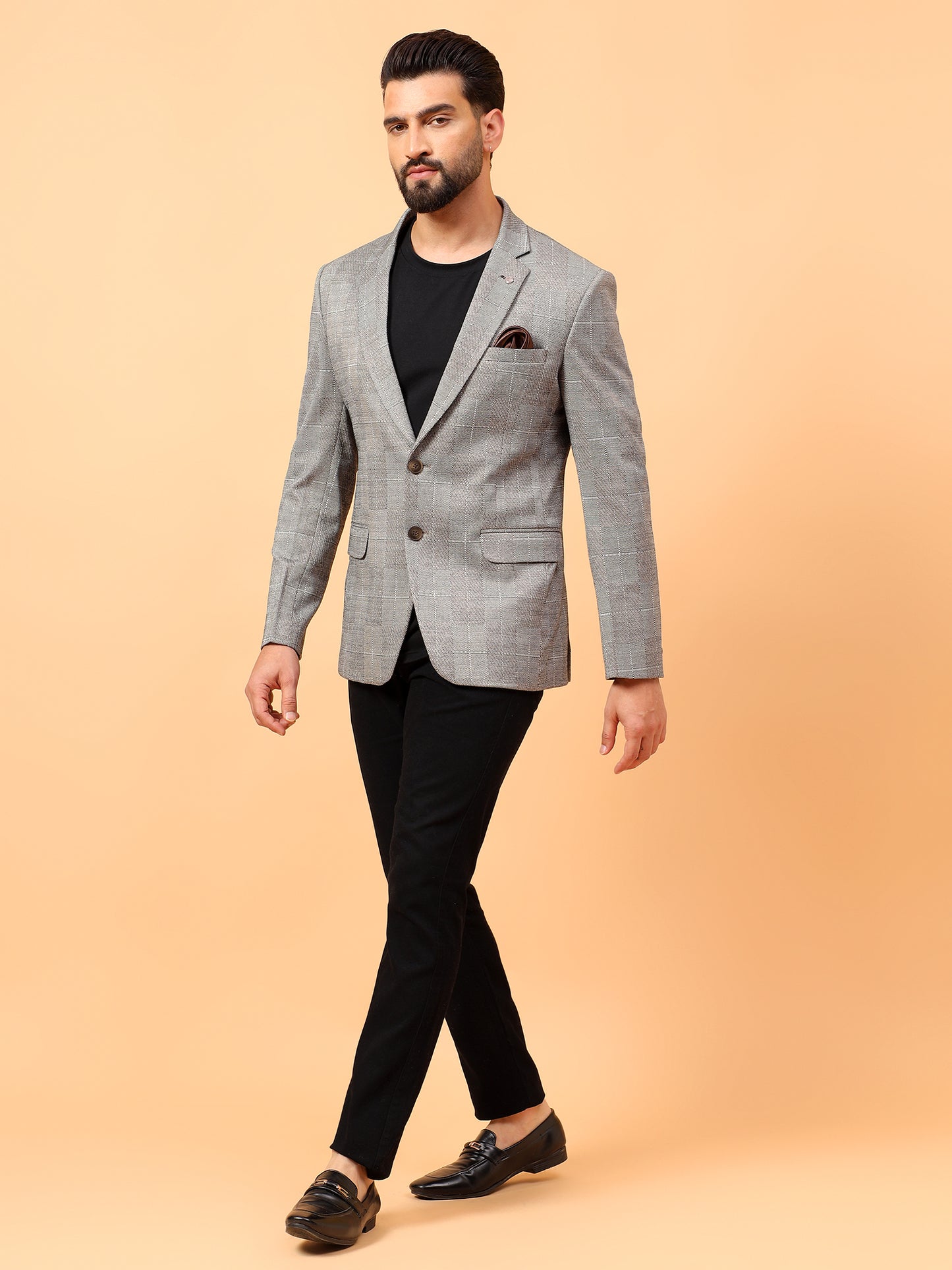 Grey Checkered Hosiery Blazer