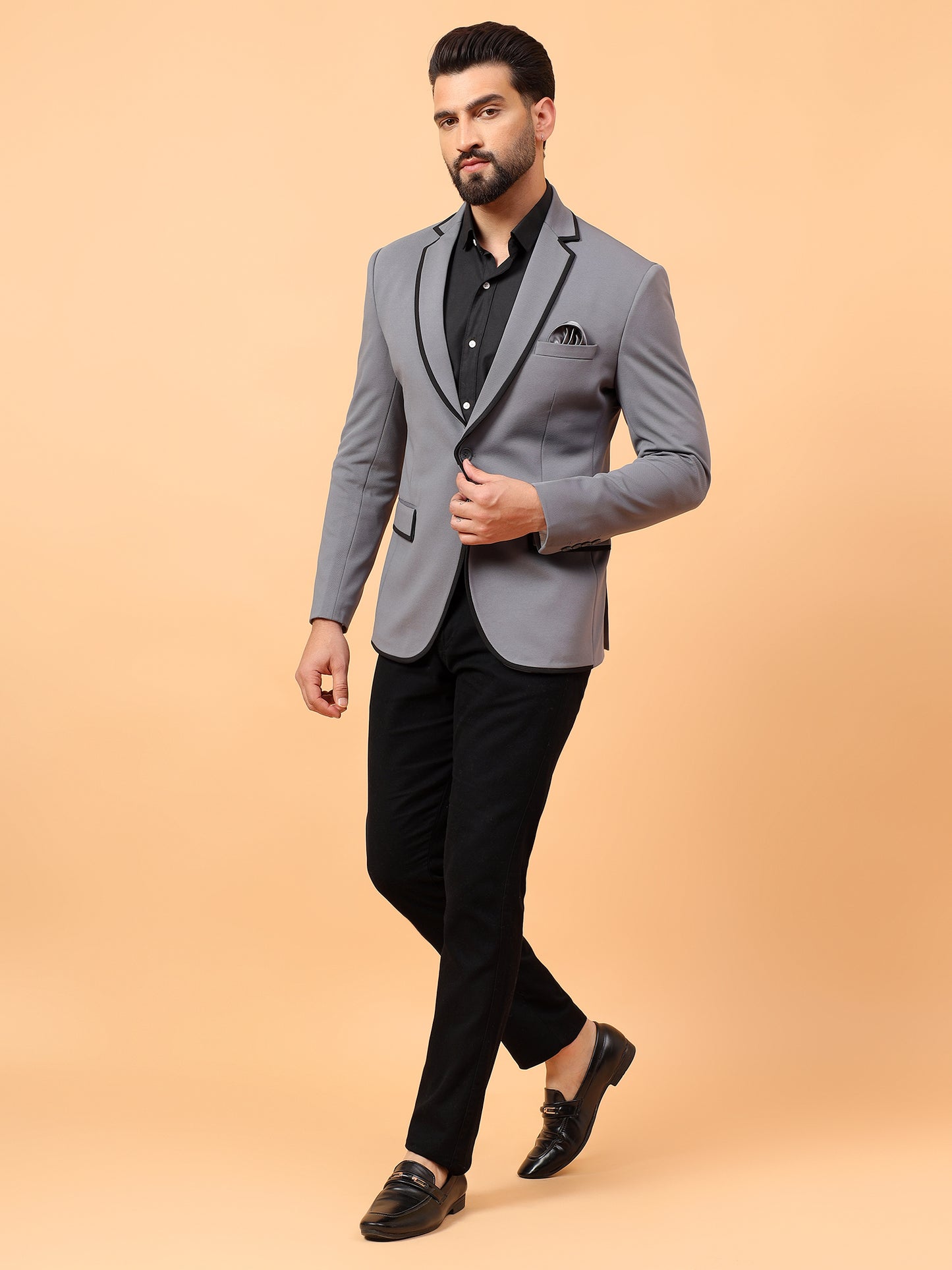 Classic Dark Grey Blazer with Black Detailing
