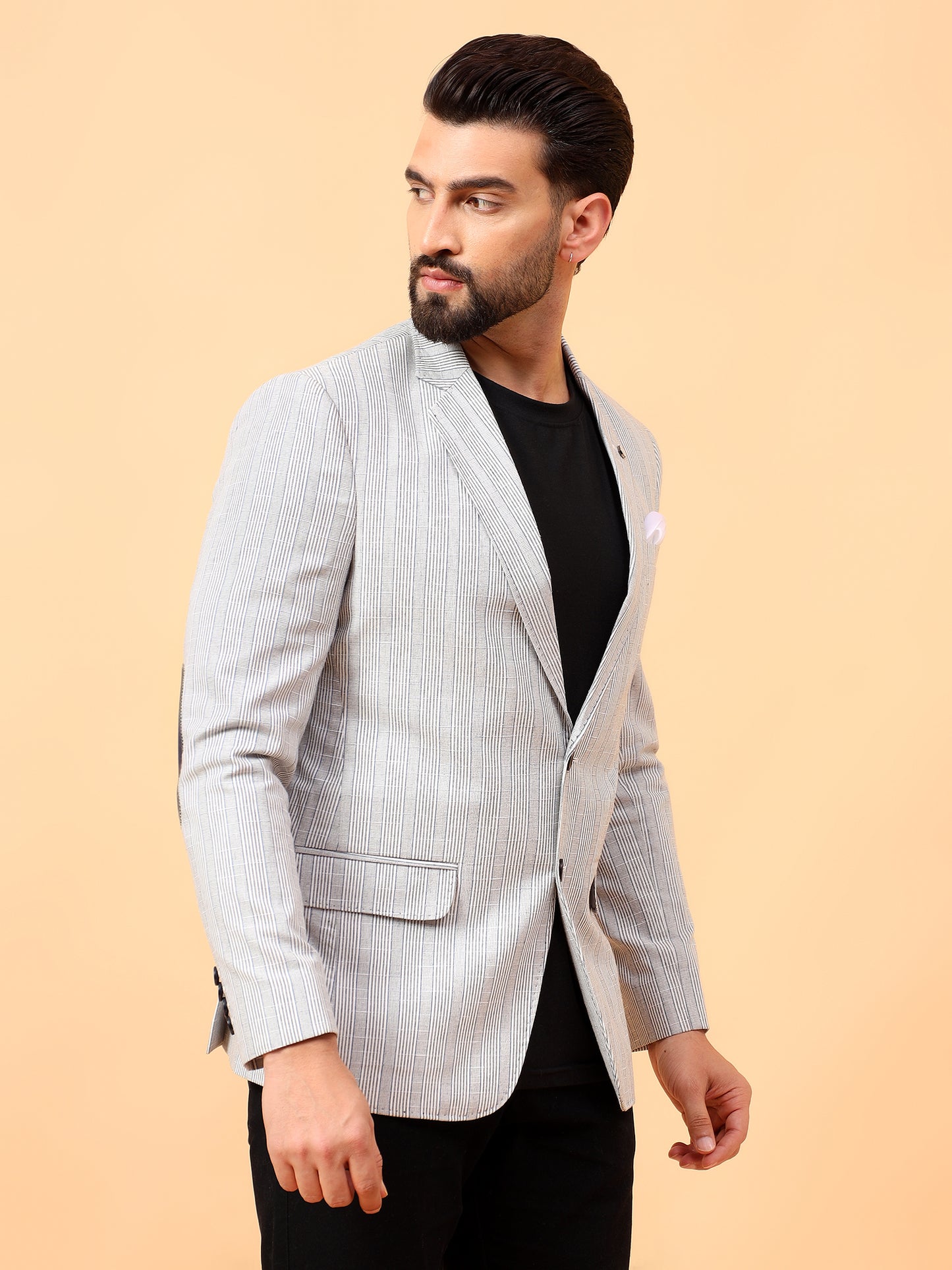 Blue & White Checkered Cotton Linen Blazer