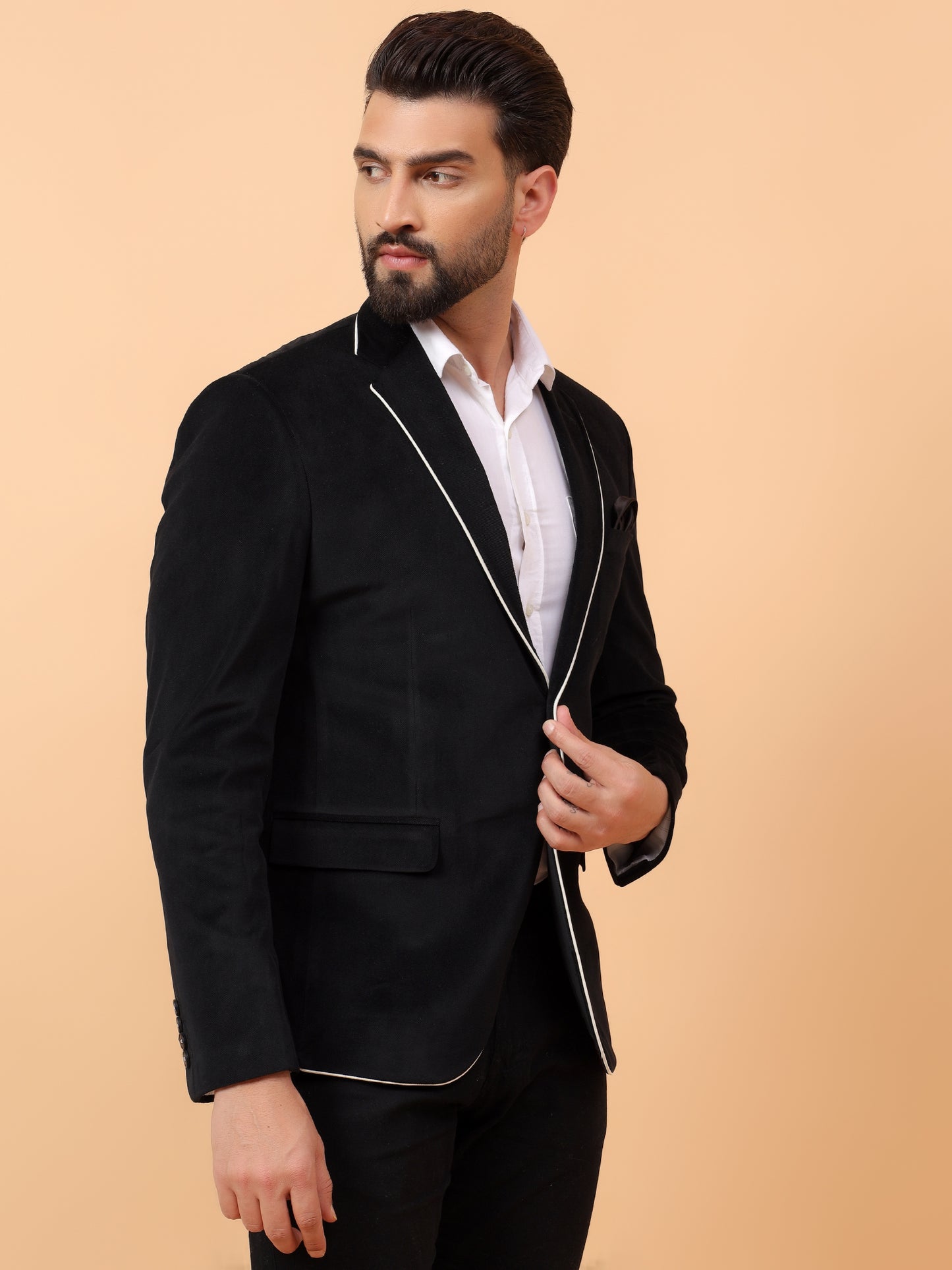 Black Blazer with Contrast Piping