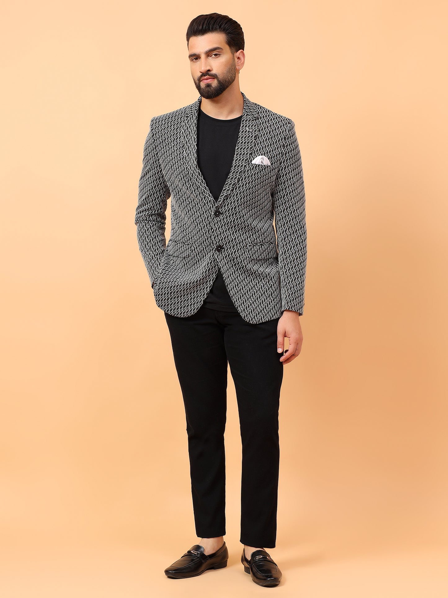Black Printed Hosiery Blazer