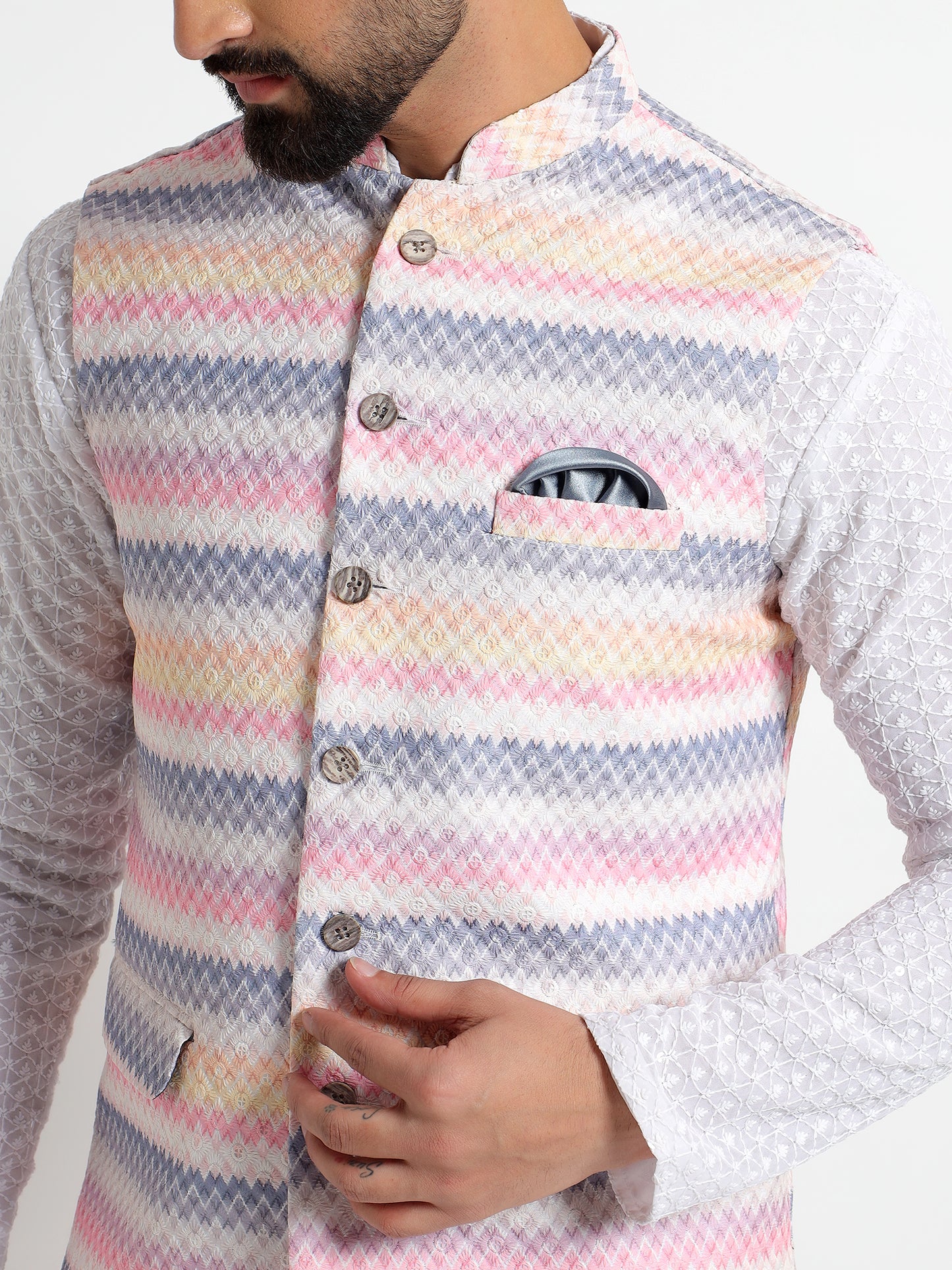 Multicolor Pastel Nehru Jacket
