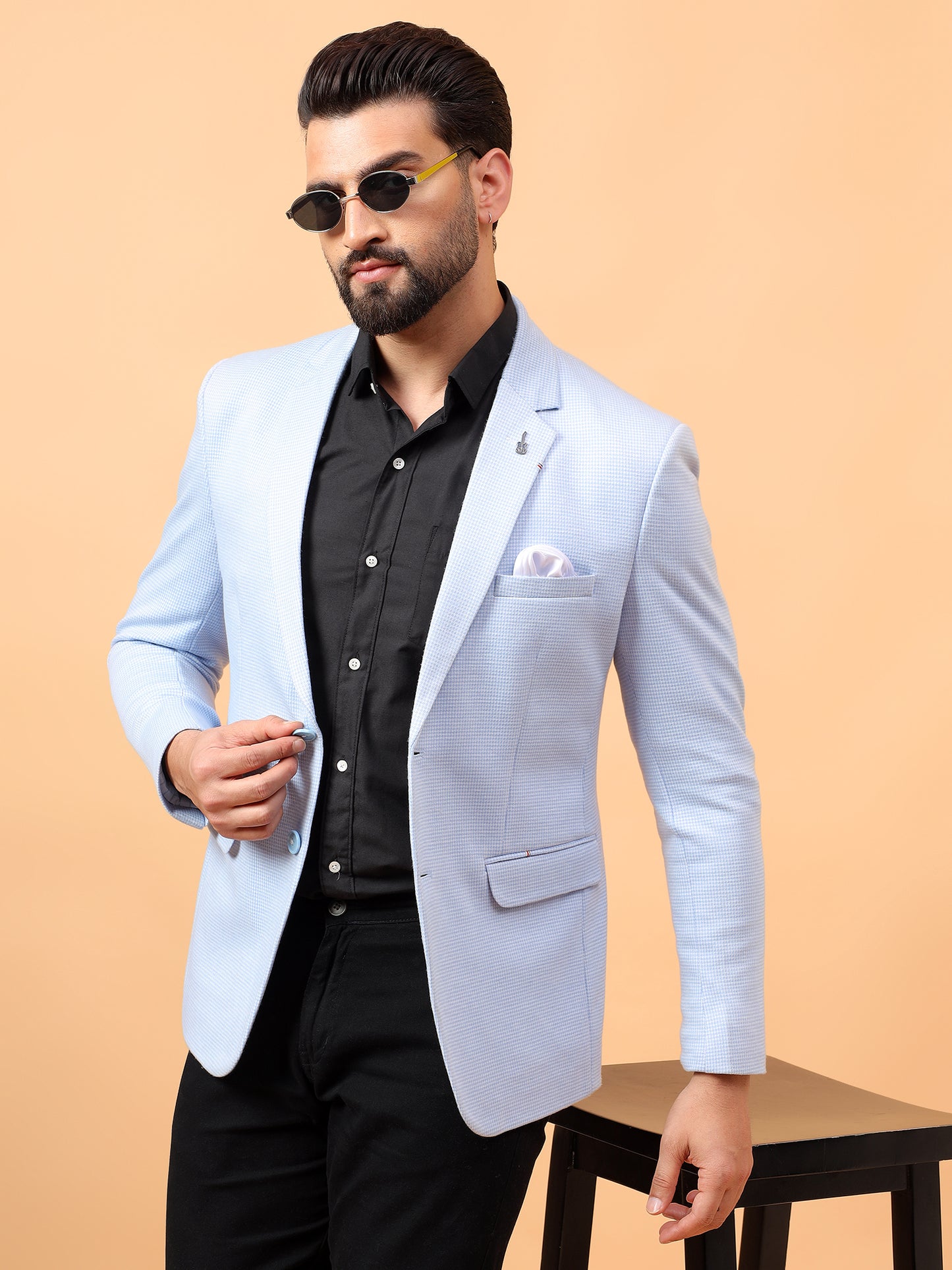 Light Blue Checkered Blazer
