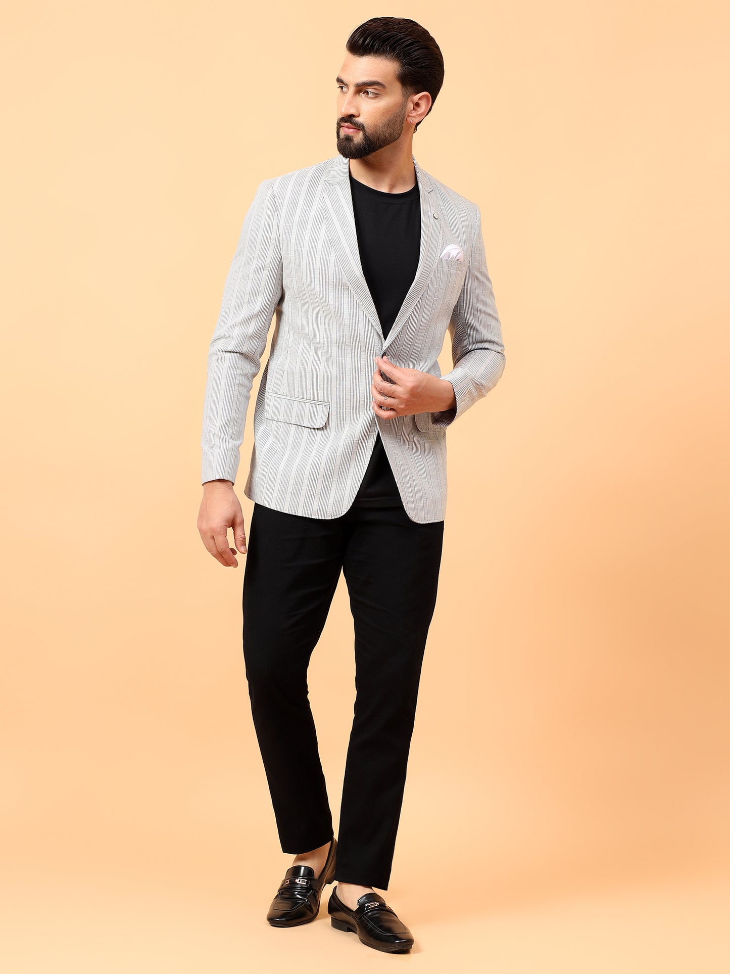 Blue & White Checkered Cotton Linen Blazer