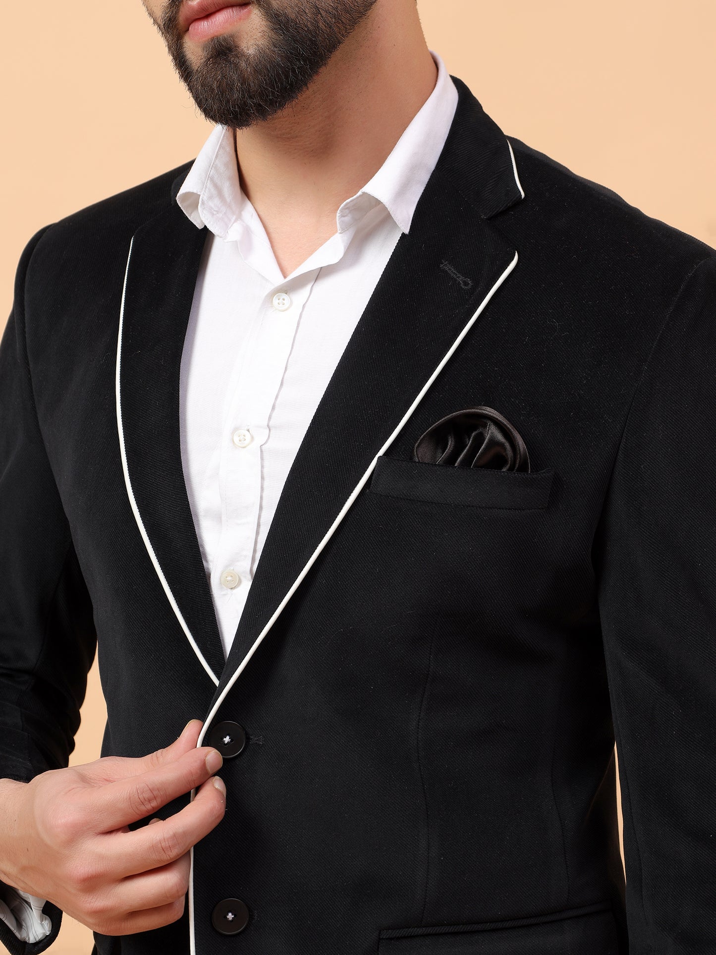Black Blazer with Contrast Piping