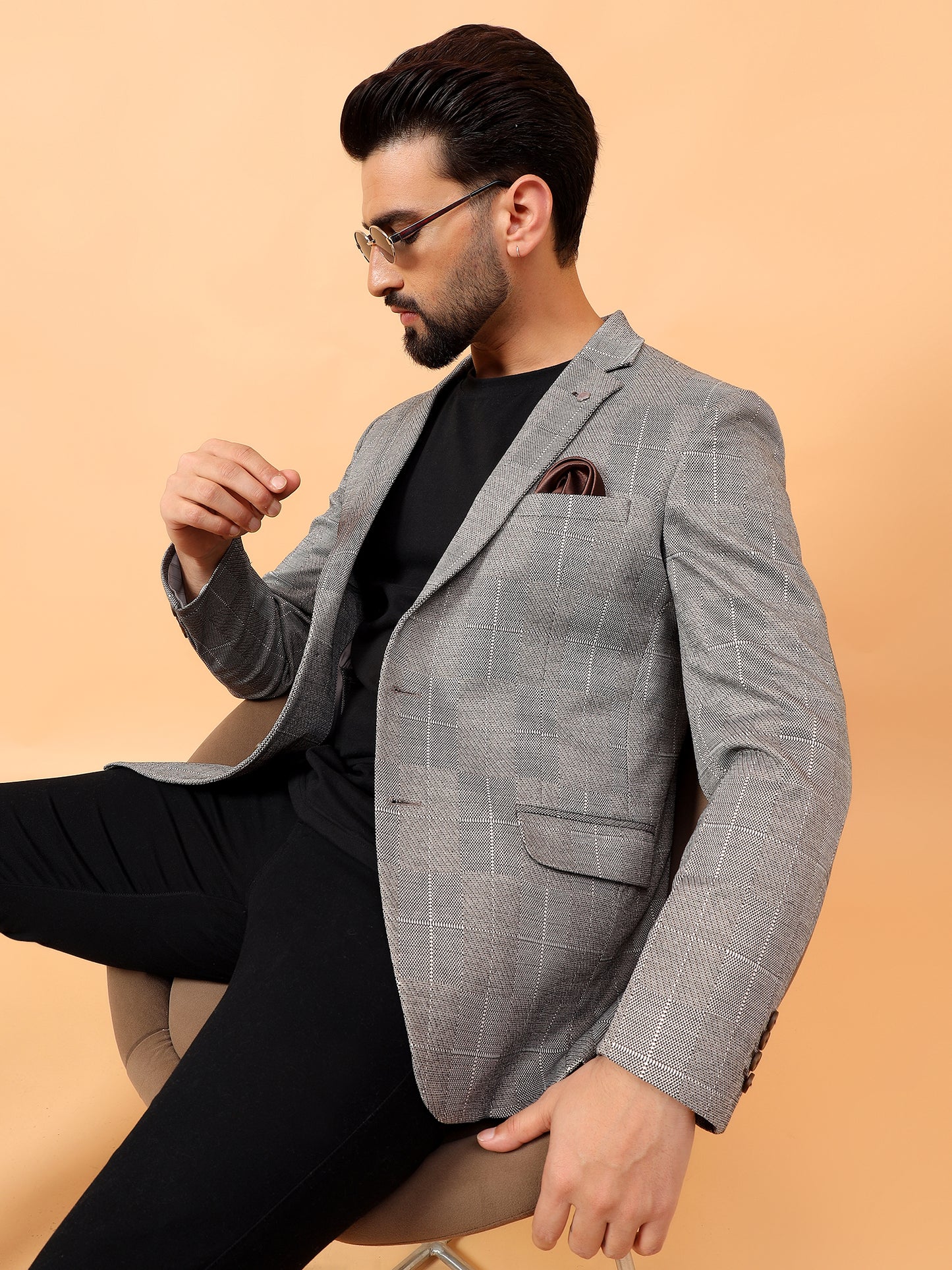 Grey Checkered Hosiery Blazer