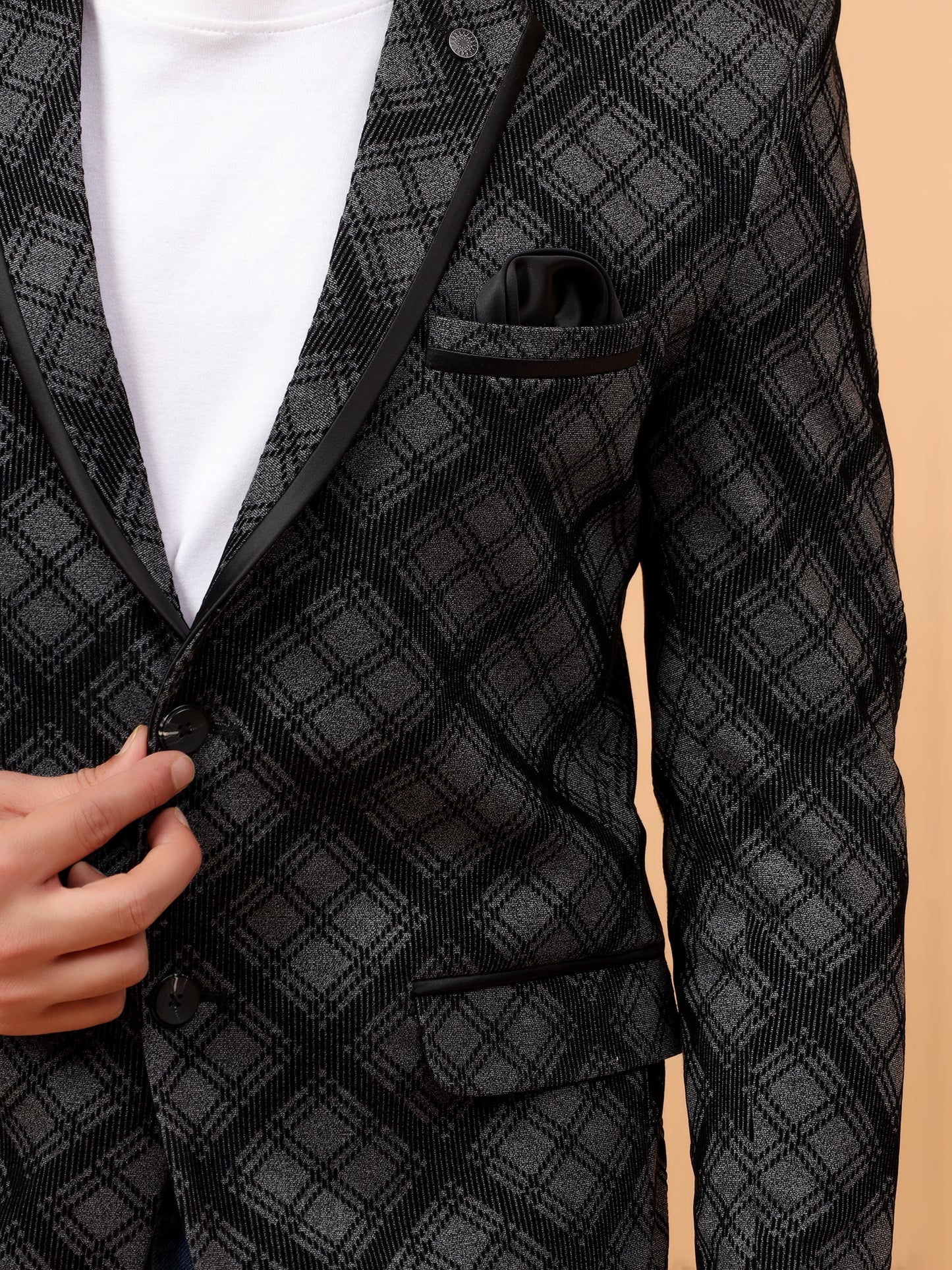 Stylish Grey & Black Checkered Blazer