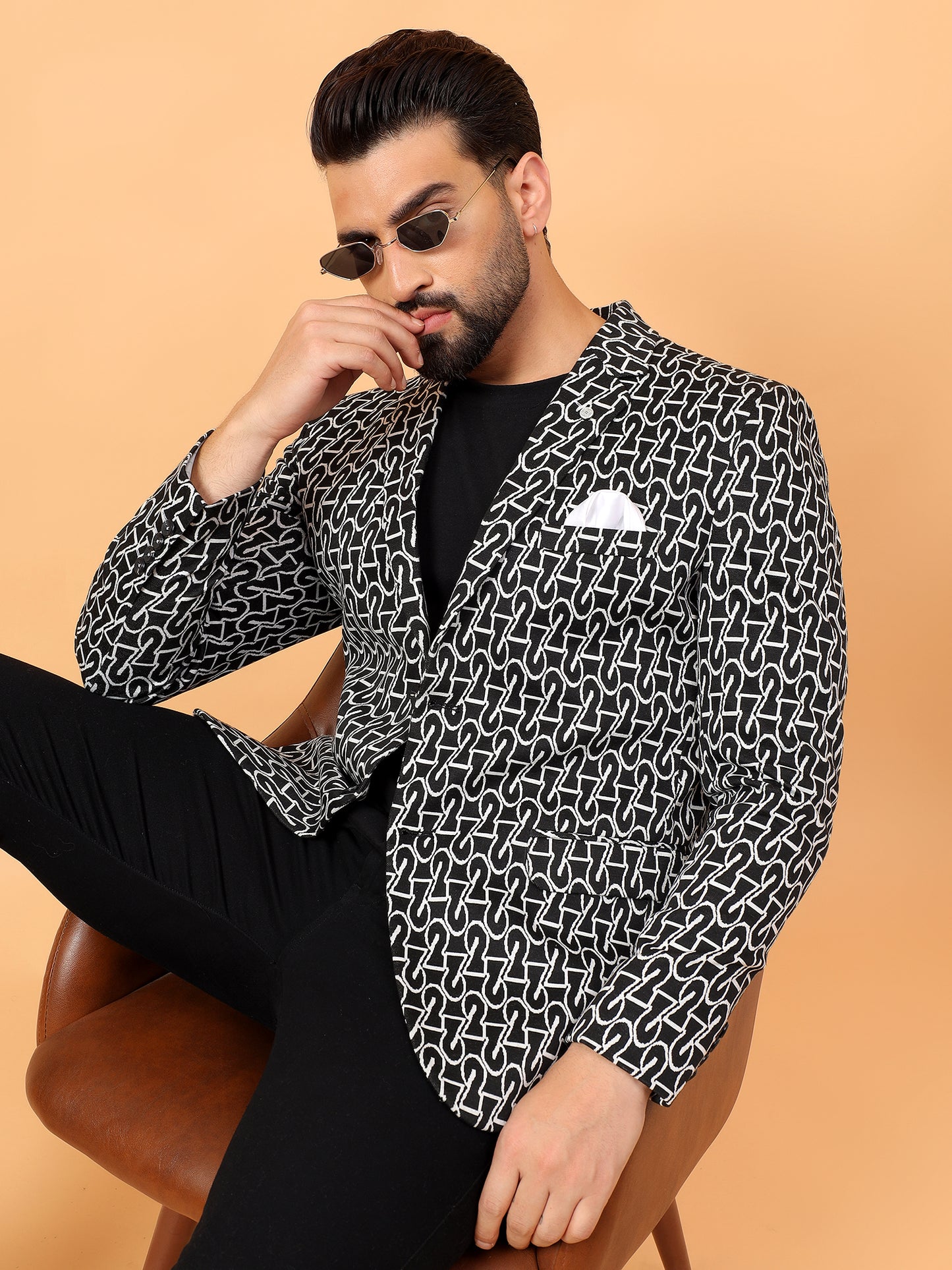 Black Printed Hosiery Blazer