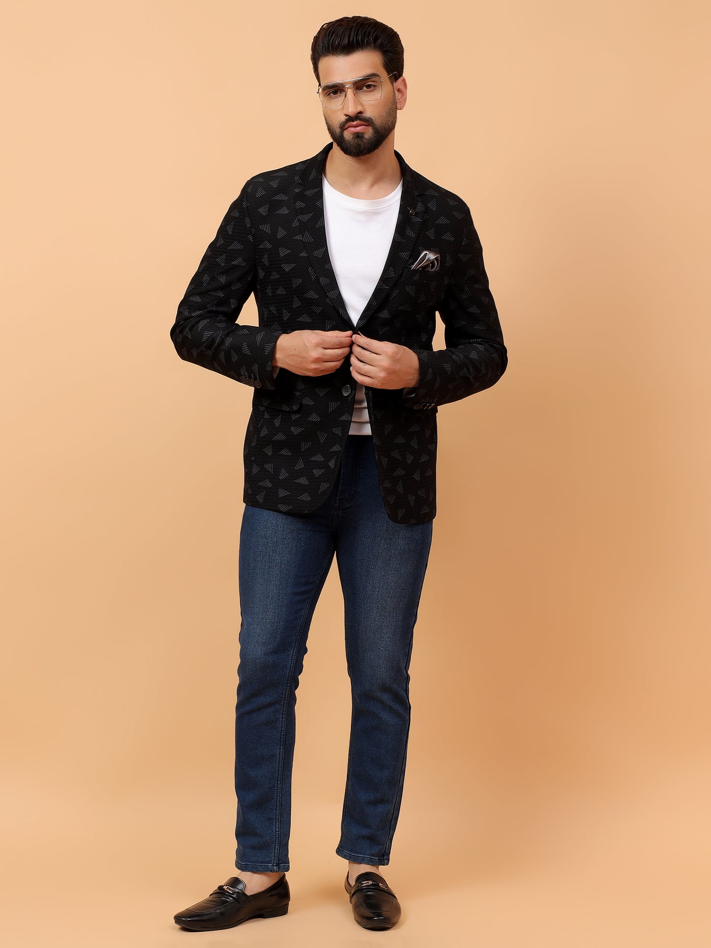 Black Geometric Pattern Blazer
