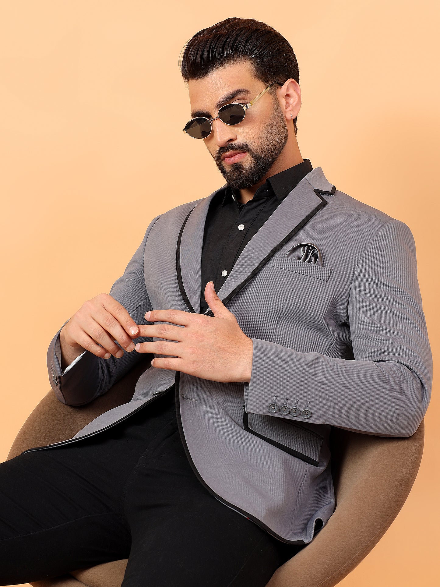 Classic Dark Grey Blazer with Black Detailing