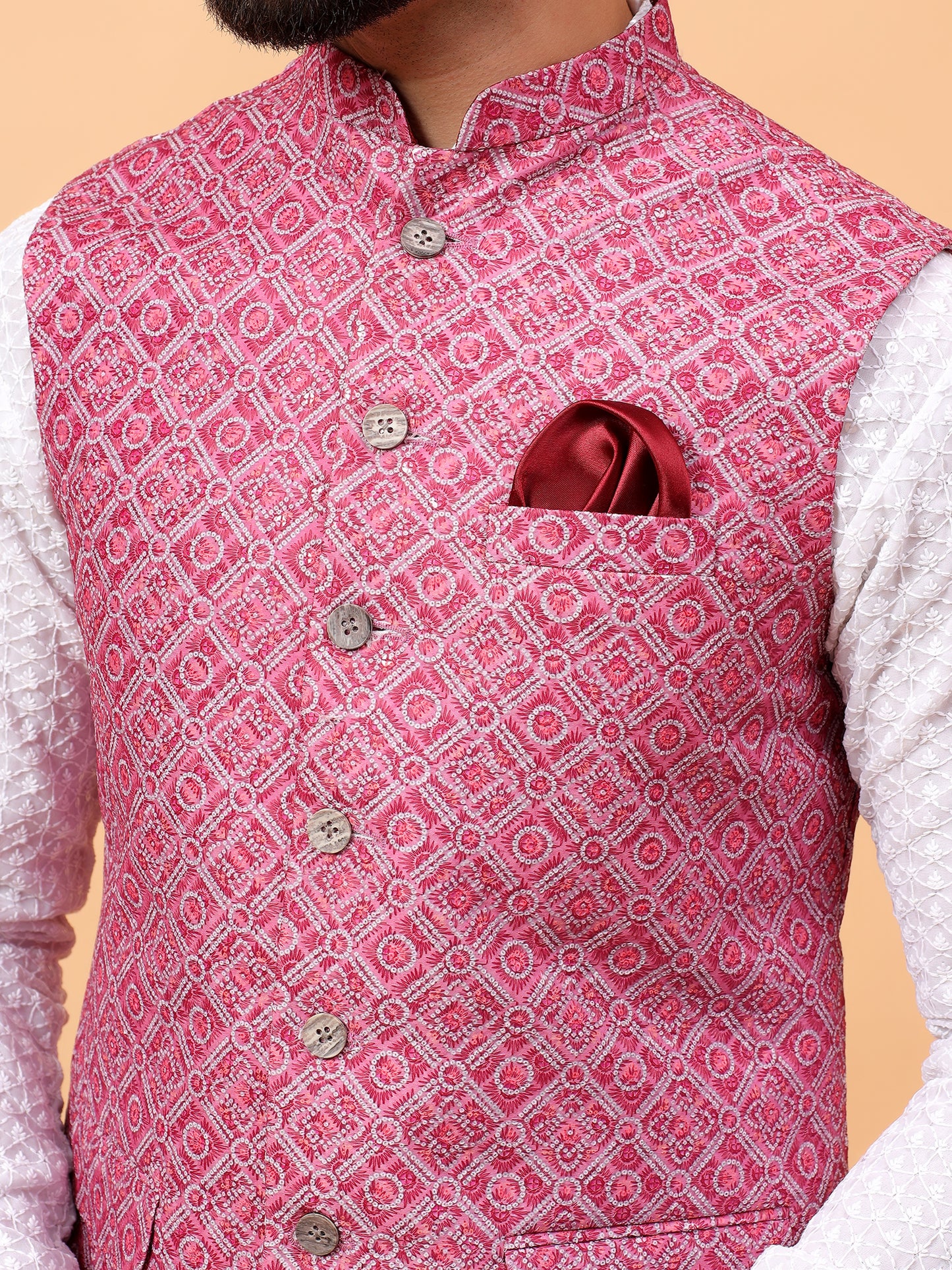 Pink Printed Nehru Jacket