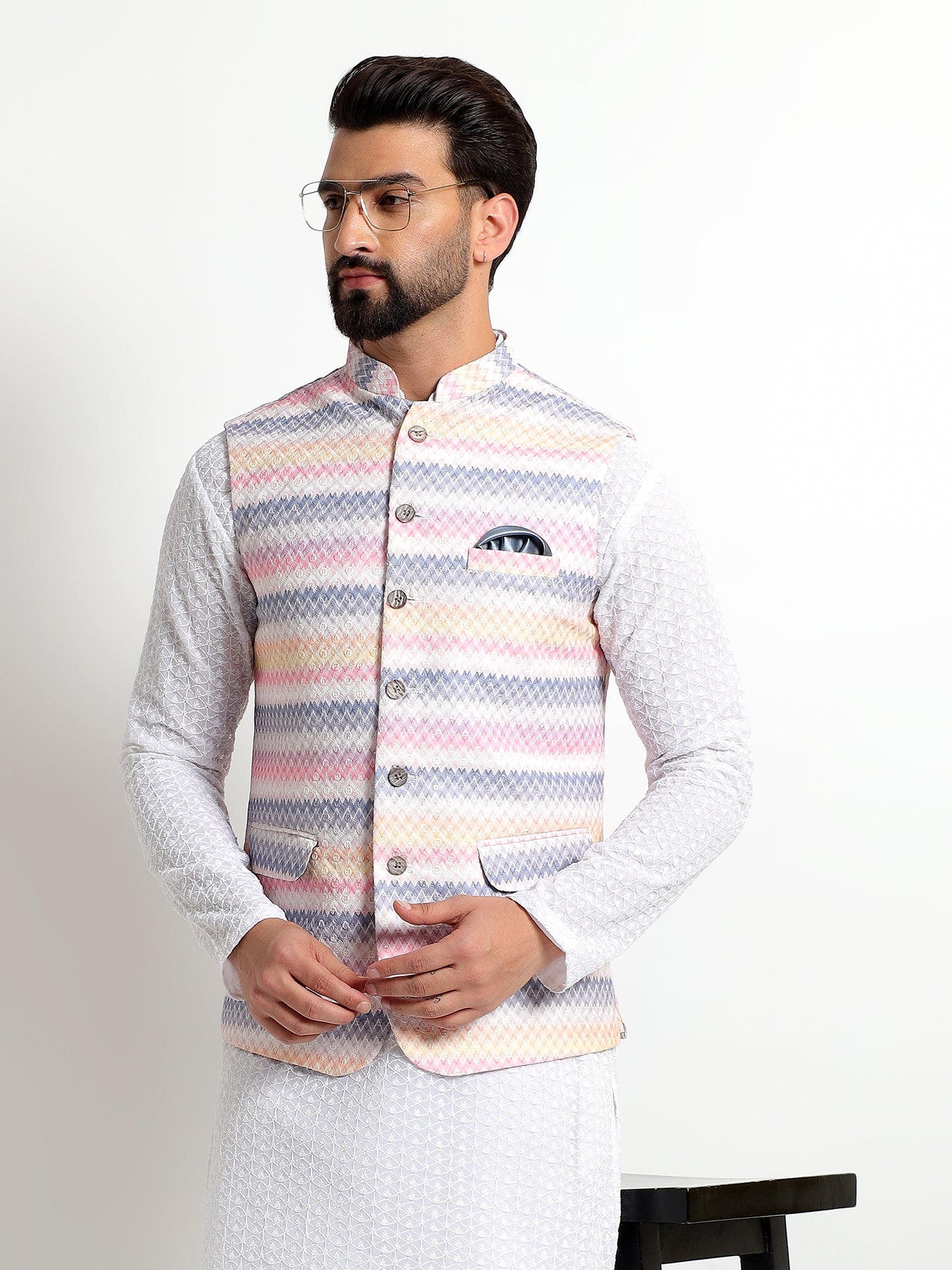 Multicolor Pastel Nehru Jacket