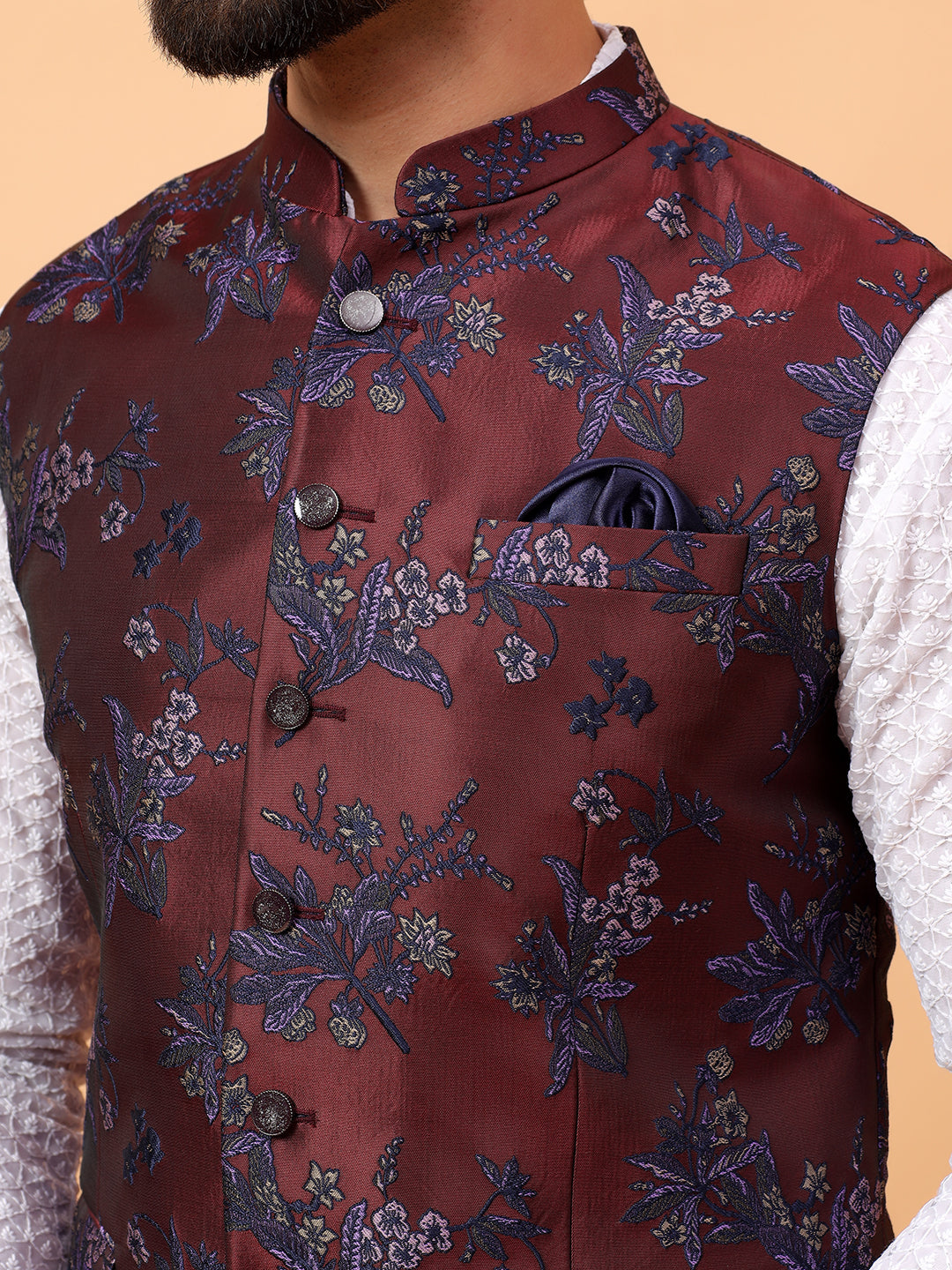 Cherry Jacquard Nehru Jacket