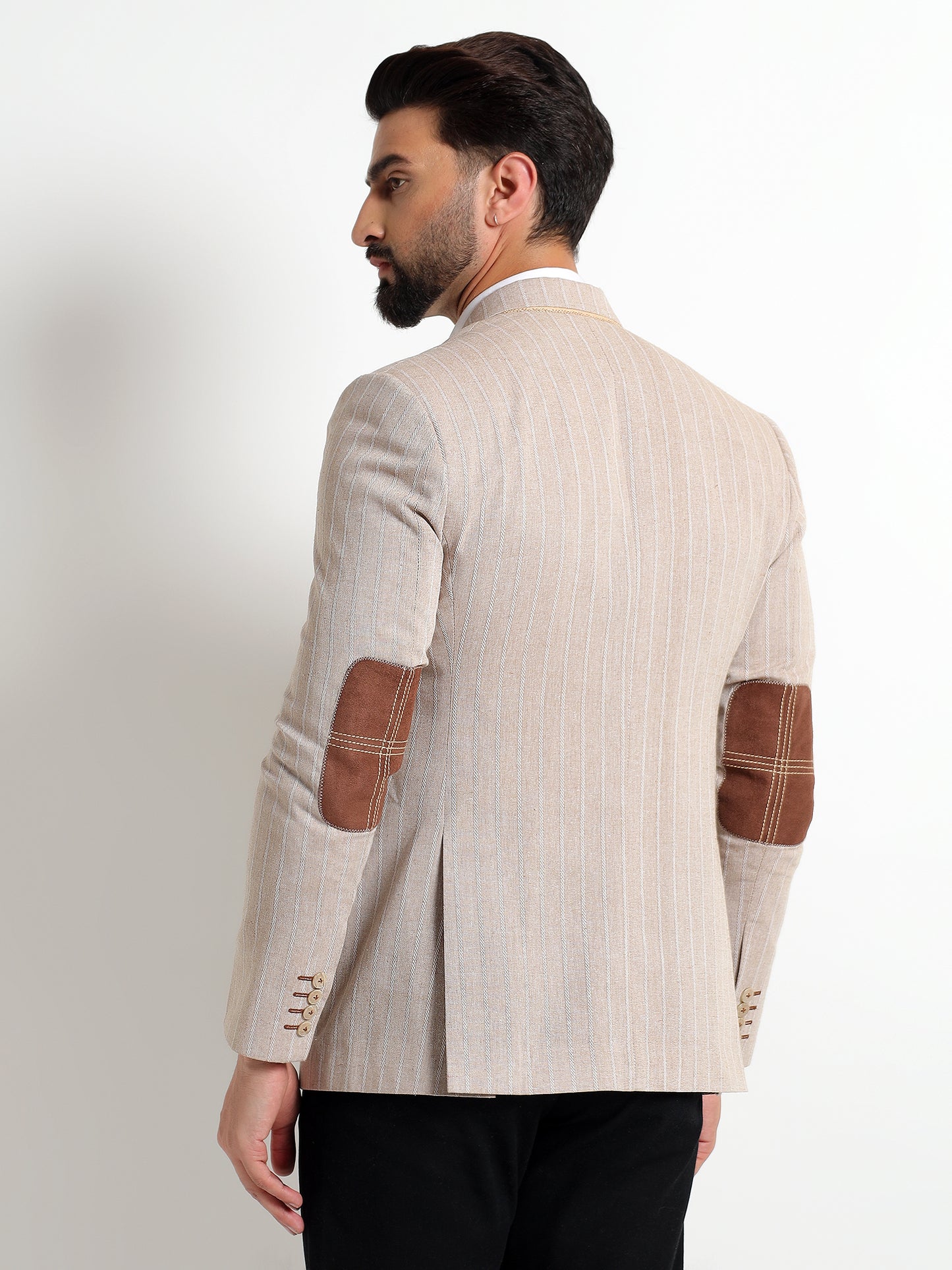 Beige cotton linen blend blazer