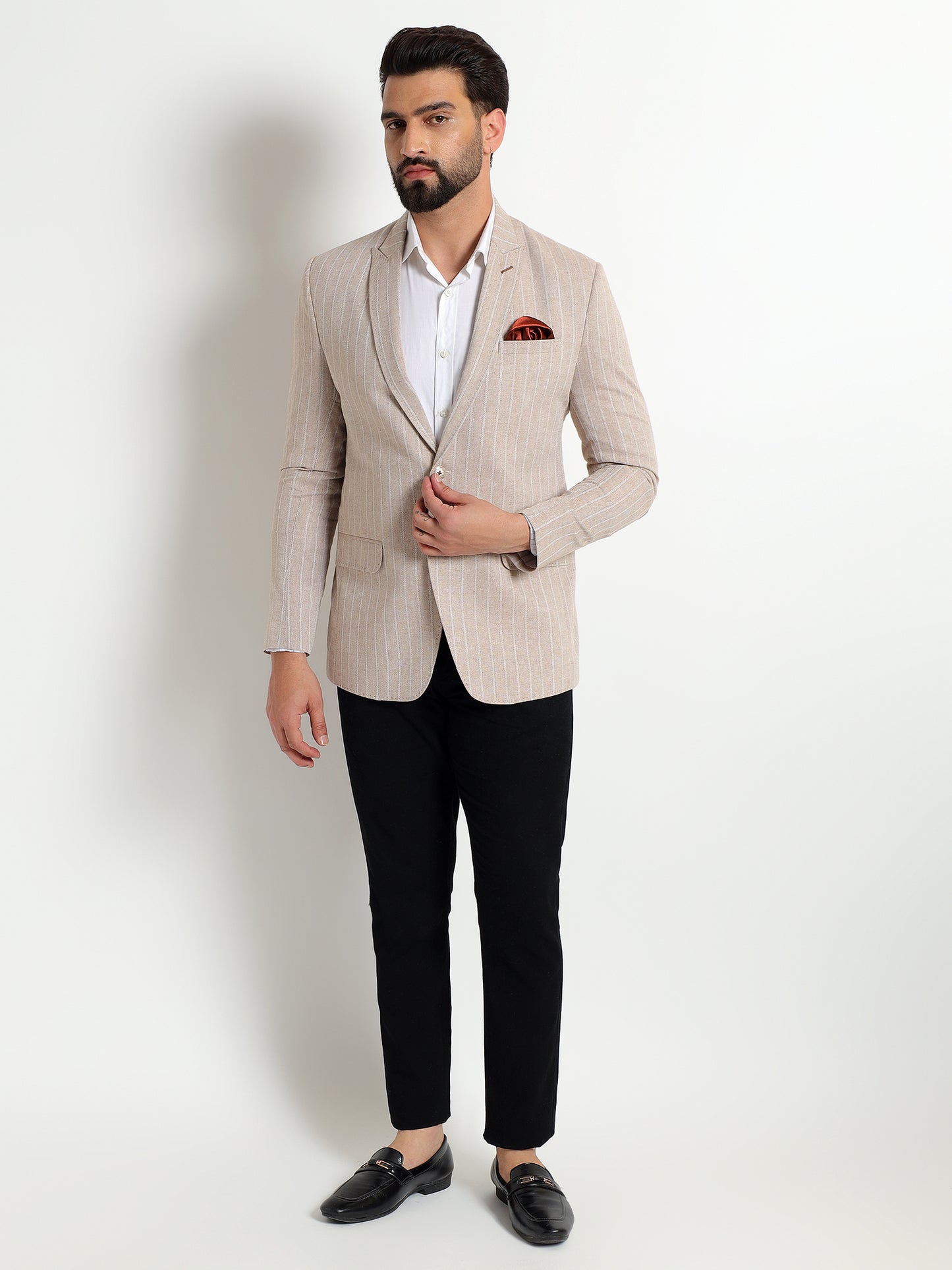 Beige cotton linen blend blazer