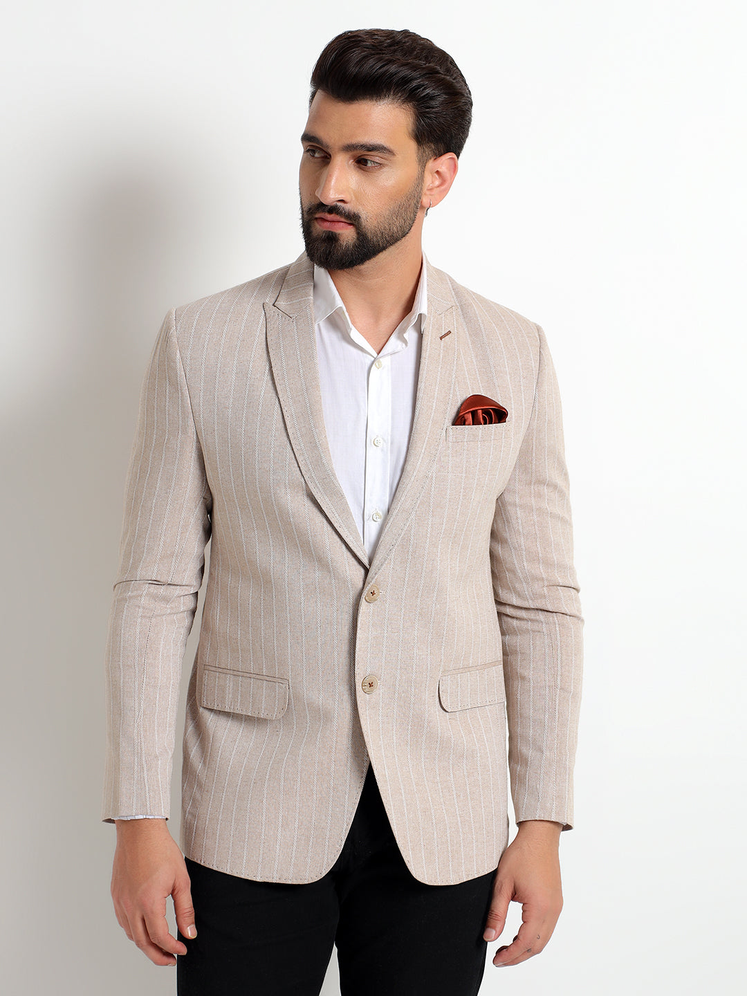 Beige cotton linen blend blazer