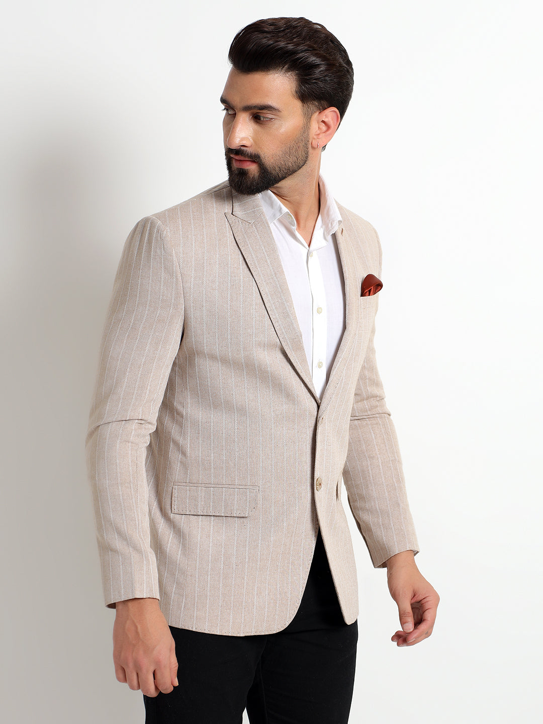 Beige cotton linen blend blazer