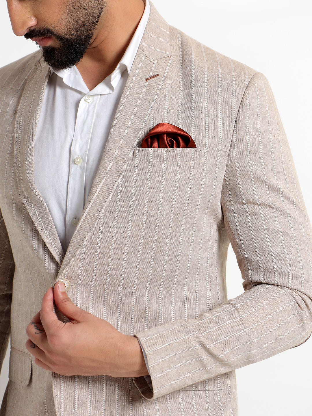 Beige cotton linen blend blazer