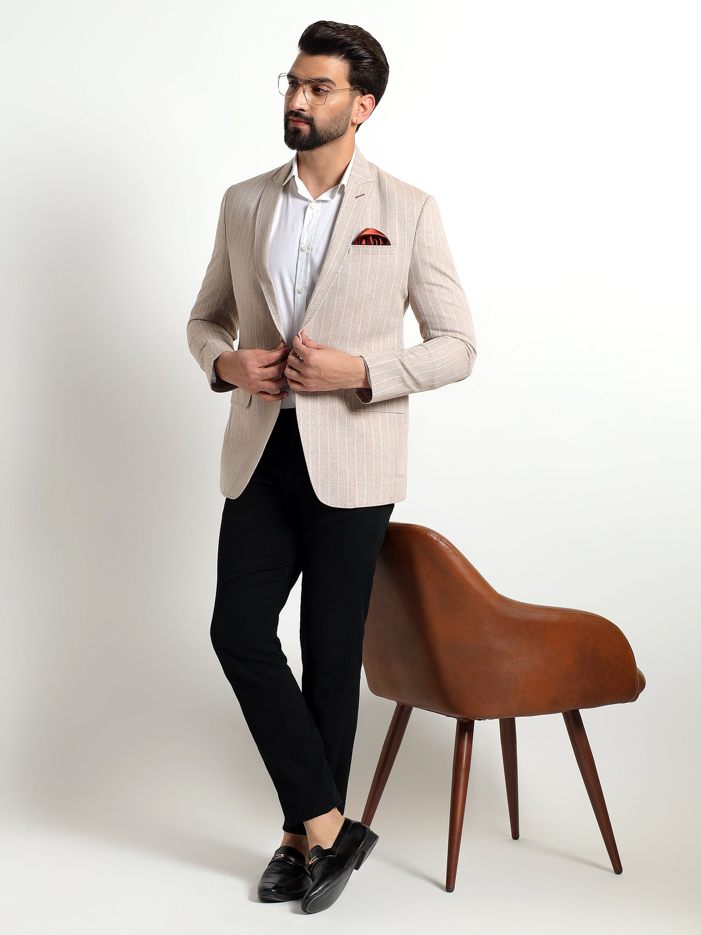 Beige cotton linen blend blazer