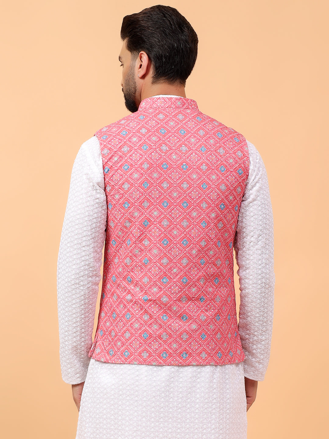 Pink Printed Nehru Jacket