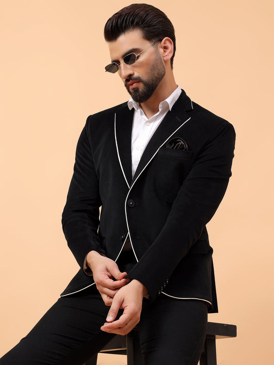 Black Blazer with Contrast Piping