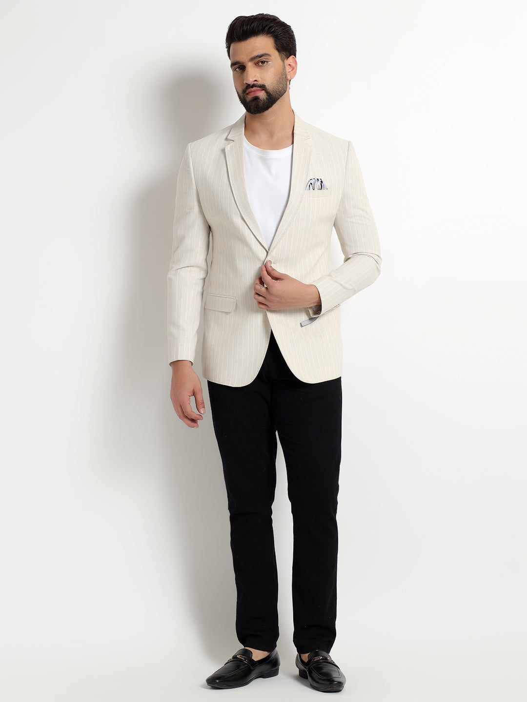 Off White Striped Blazer