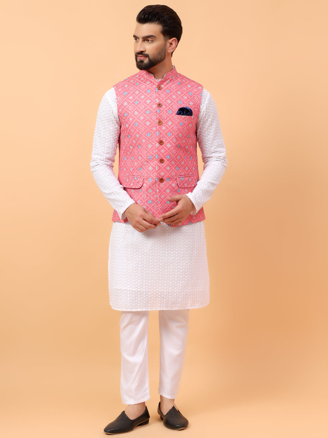 Pink Printed Nehru Jacket