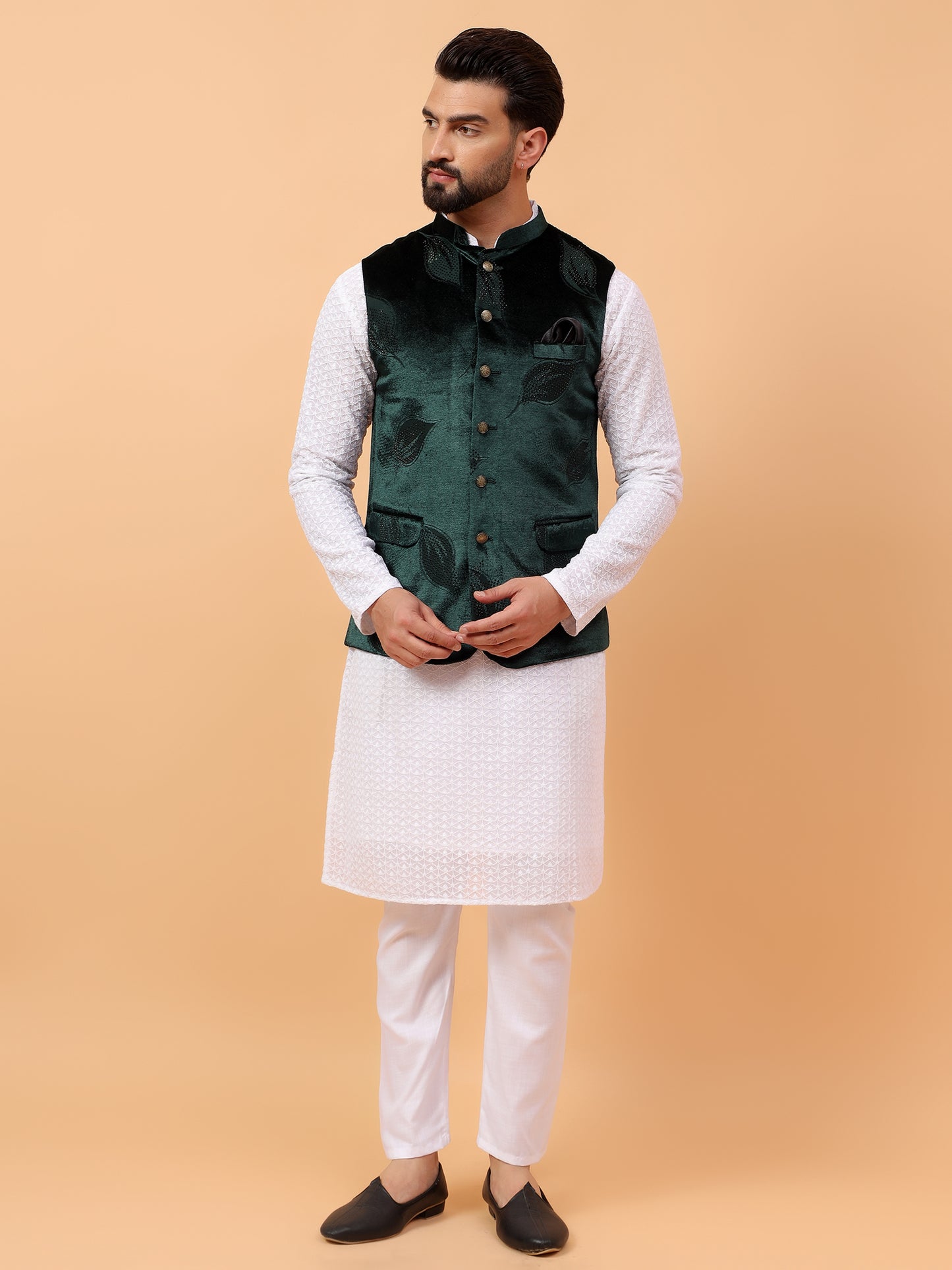 Elegant Green Velvet Nehru Jacket
