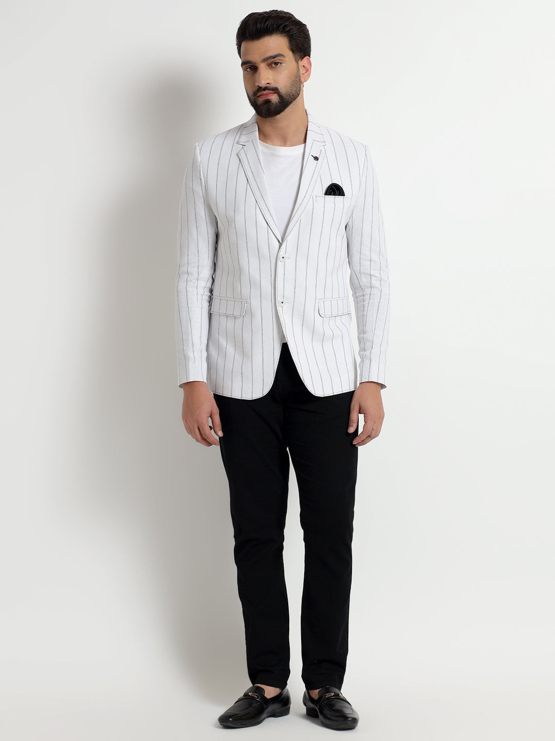 White & Black Striped Blazer