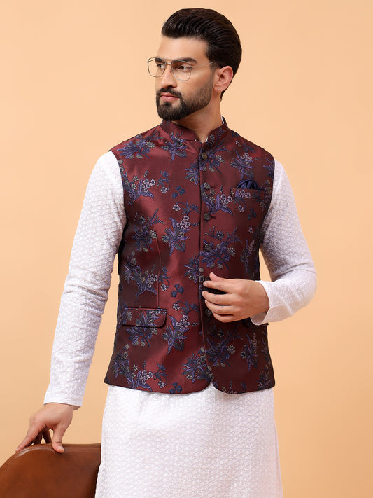 Cherry Jacquard Nehru Jacket
