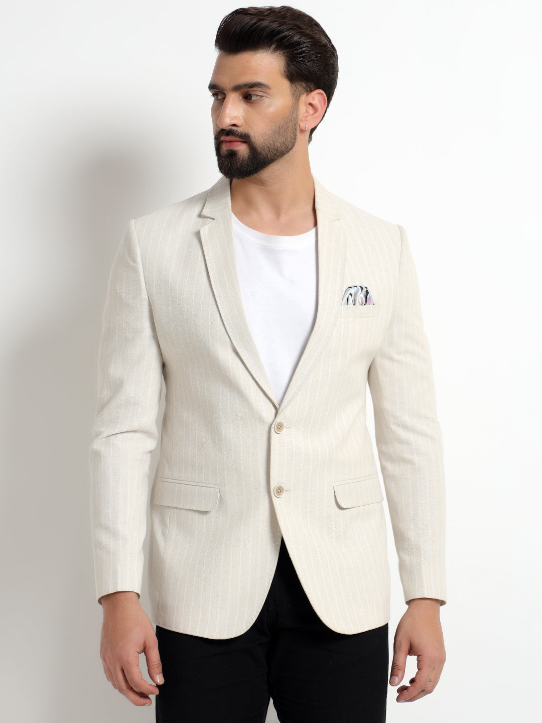 Off White Striped Blazer