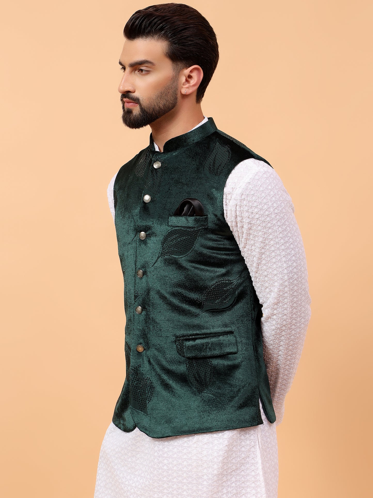 Elegant Green Velvet Nehru Jacket