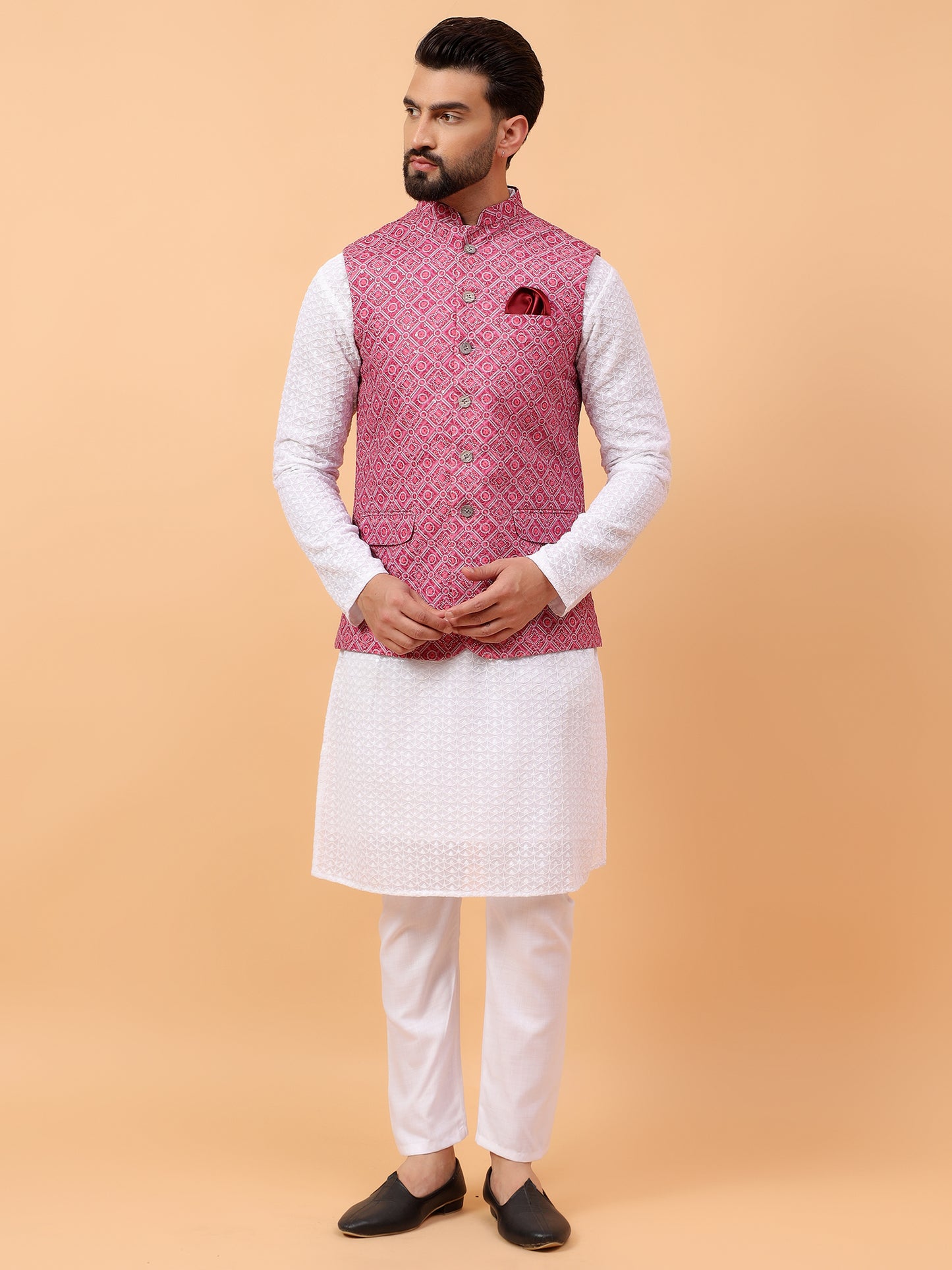Pink Printed Nehru Jacket
