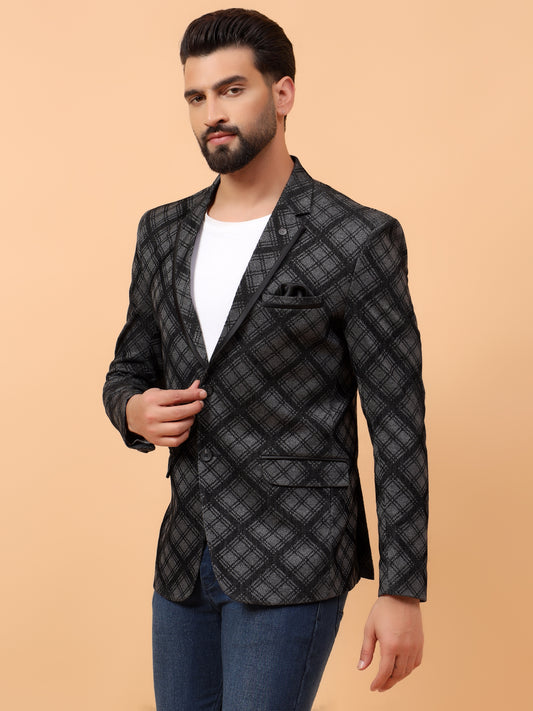 Stylish Grey & Black Checkered Blazer