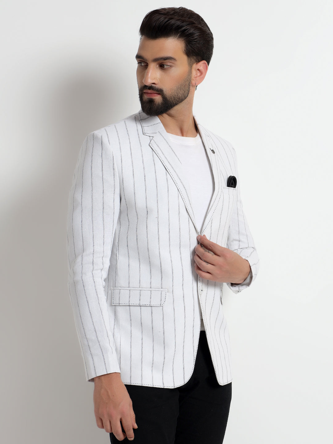 White & Black Striped Blazer