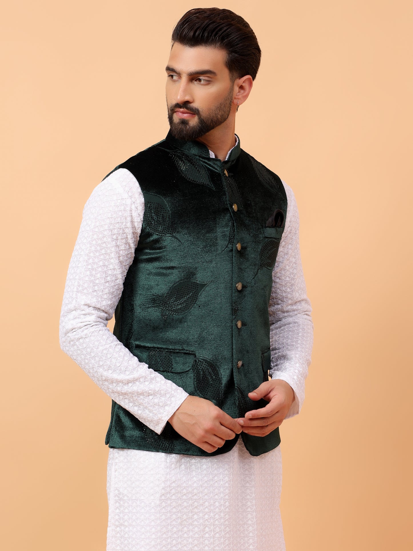 Elegant Green Velvet Nehru Jacket