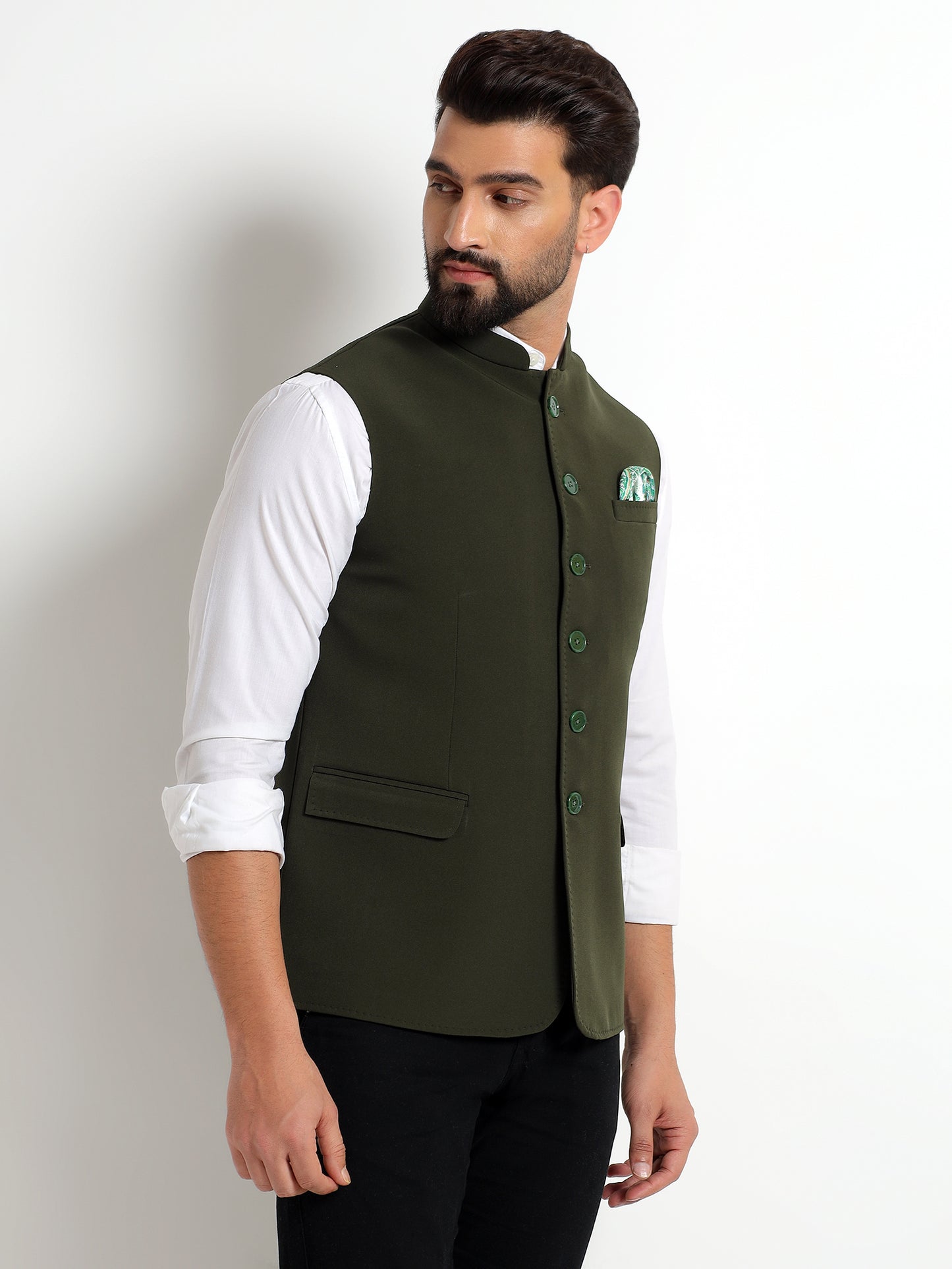 Olive Green Nehru Jacket