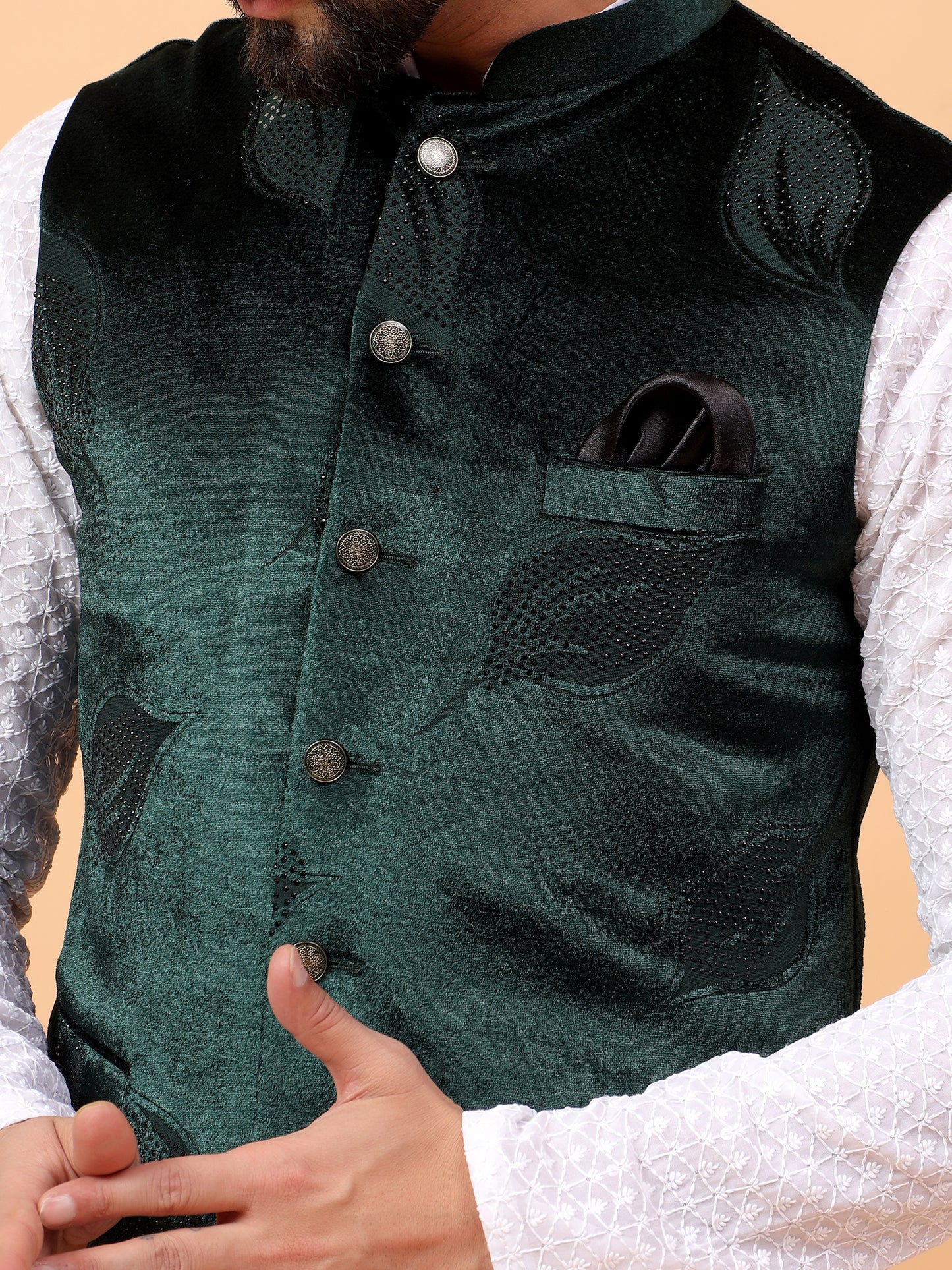 Elegant Green Velvet Nehru Jacket