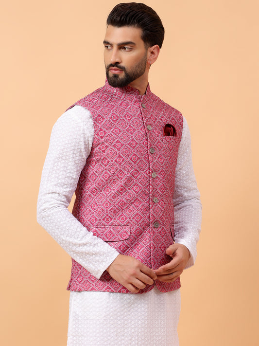 Pink Printed Nehru Jacket